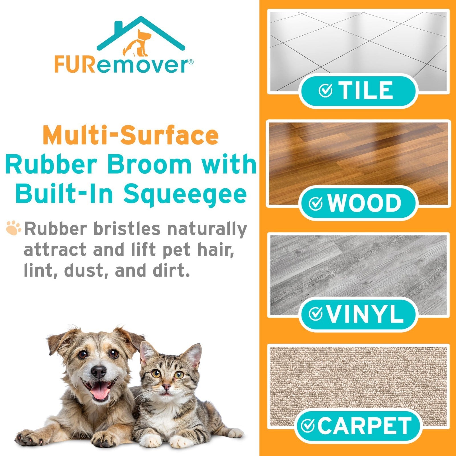 Pet Hair Removal Rubber Broom with 61" Telescopic Handle - Effective Fur Remover2