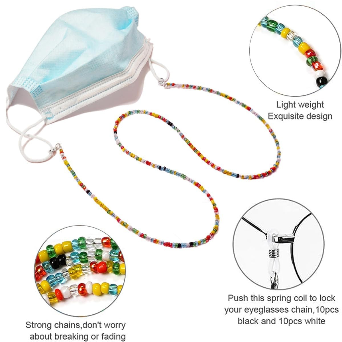 Beaded Eyeglass Chain - 8 Pcs Stylish Glasses Strap Holders for Women, Neck Acce5