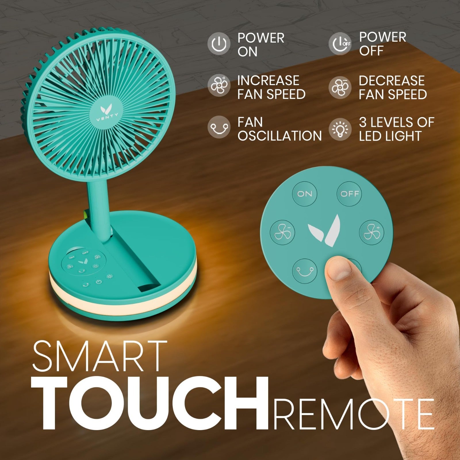Portable Wireless Battery Operated Fan   4 Speeds, LED Light, Remote & Case   Tr2