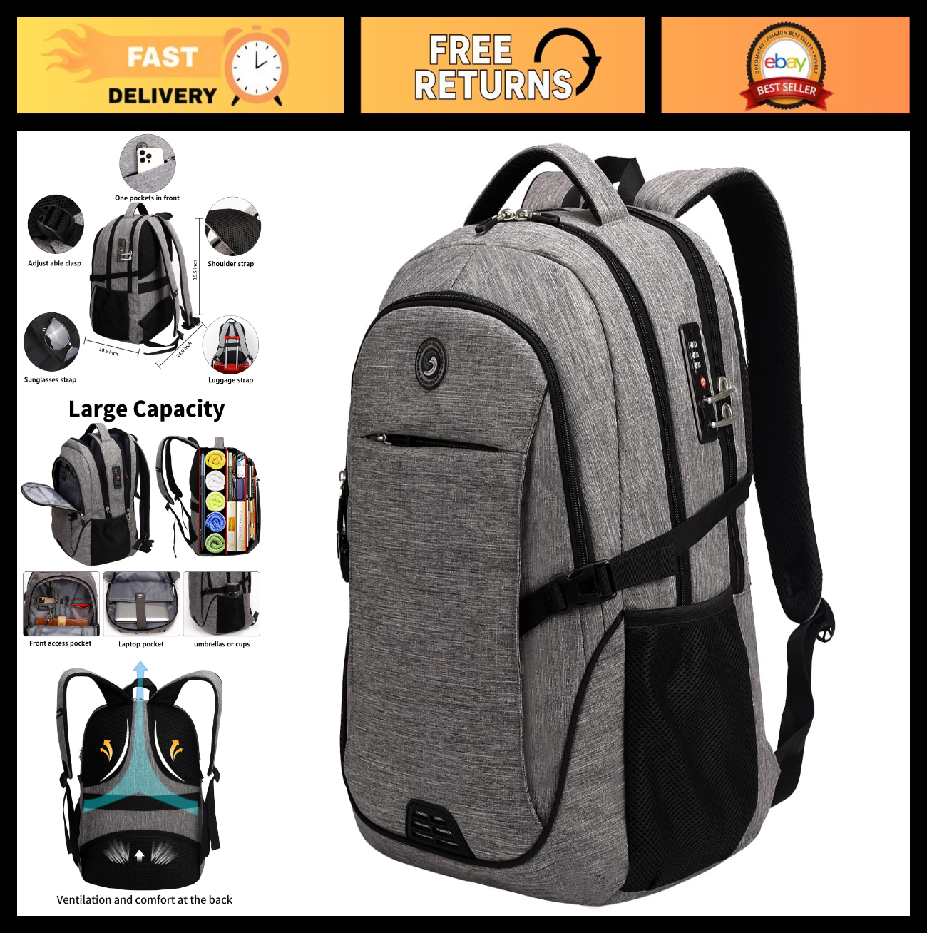 Travel Laptop Backpack for Men & Women   College School Bag, Durable & Stylish0