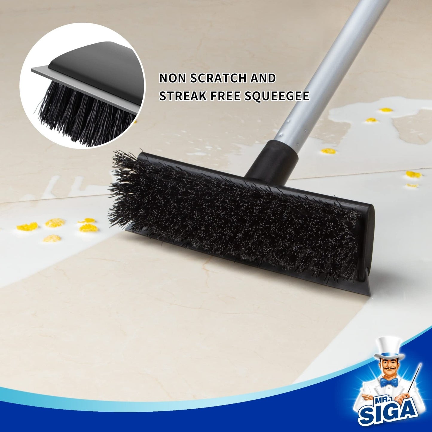 2-in-1 Floor Scrub Brush & Squeegee, Long Handle, Stiff Bristles, 3-Pack for Bat3