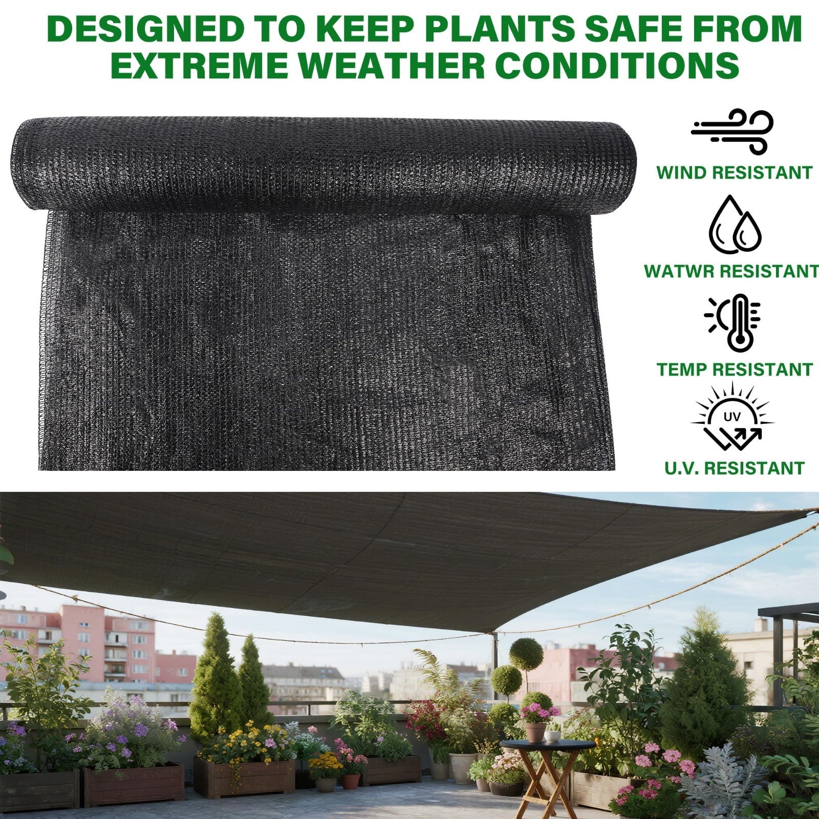 120x6 FT Outdoor Shade Cloth - 90% Black Mesh Tarp, UV Resistant Fabric for Gard3