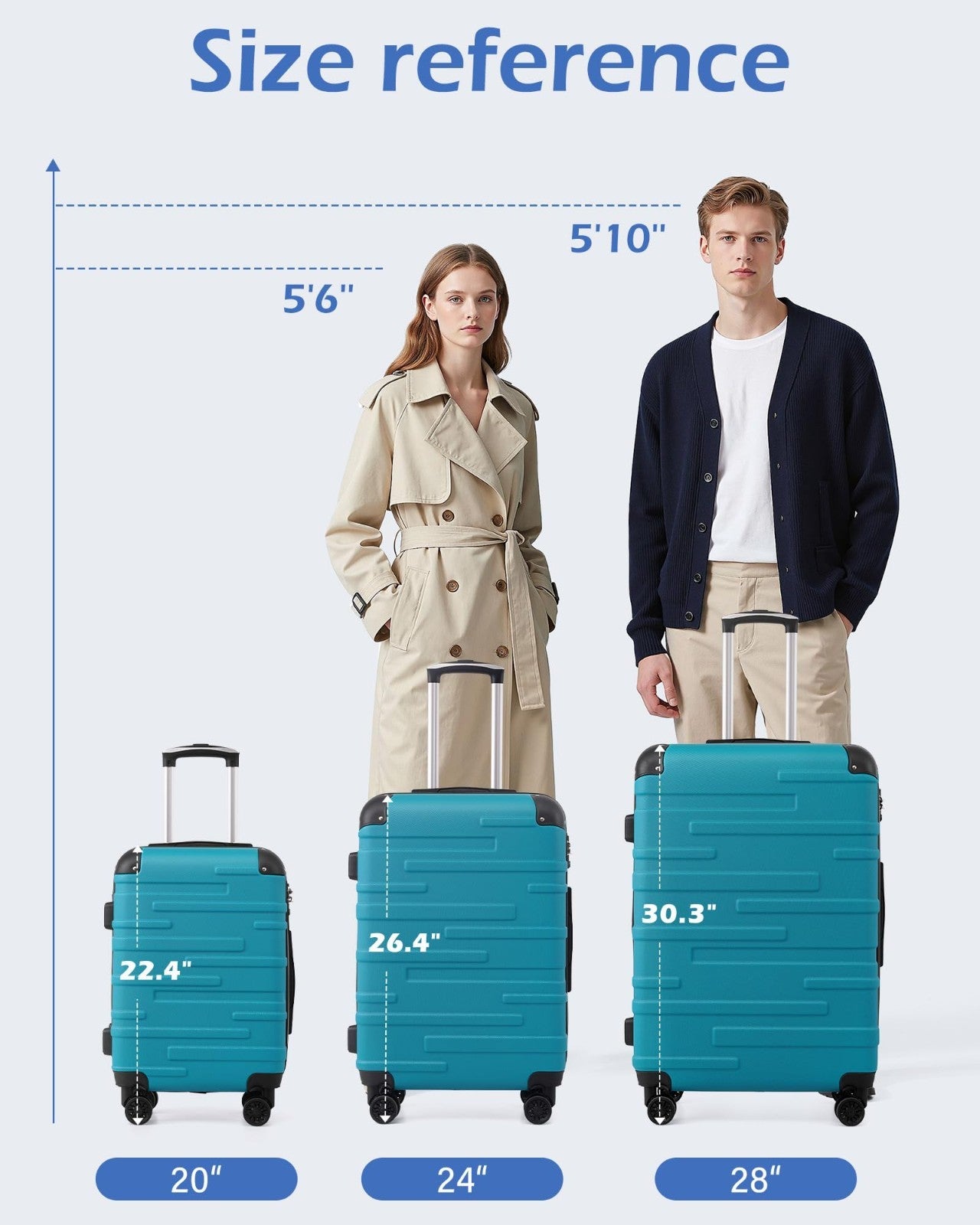 20" Hardside Carry-On Luggage - ABS, Scratch-Resistant, TSA Lock, 360° Spinner W8