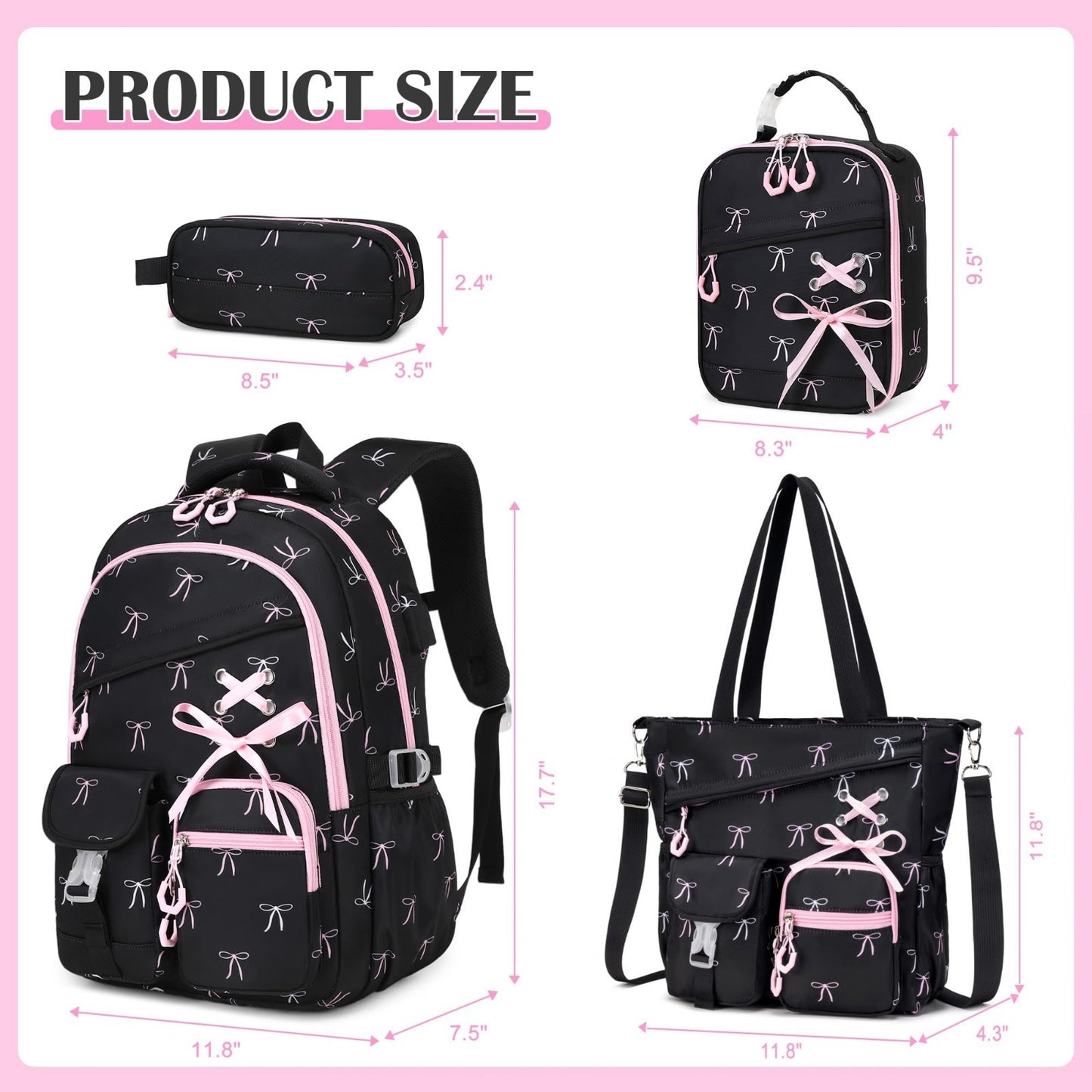 4PCS Girls Backpacks Set   Tote Bag, Lunch Bag & Pencil Pouch   Stylish & Functi1