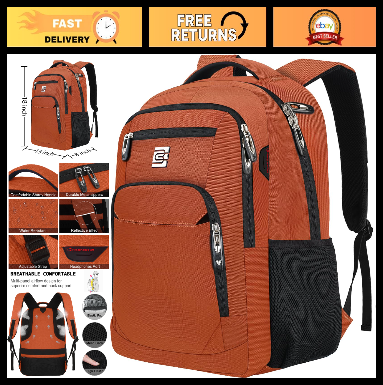 Slim Anti Theft Laptop Backpack for Business Travel & College   Waterproof Desig0