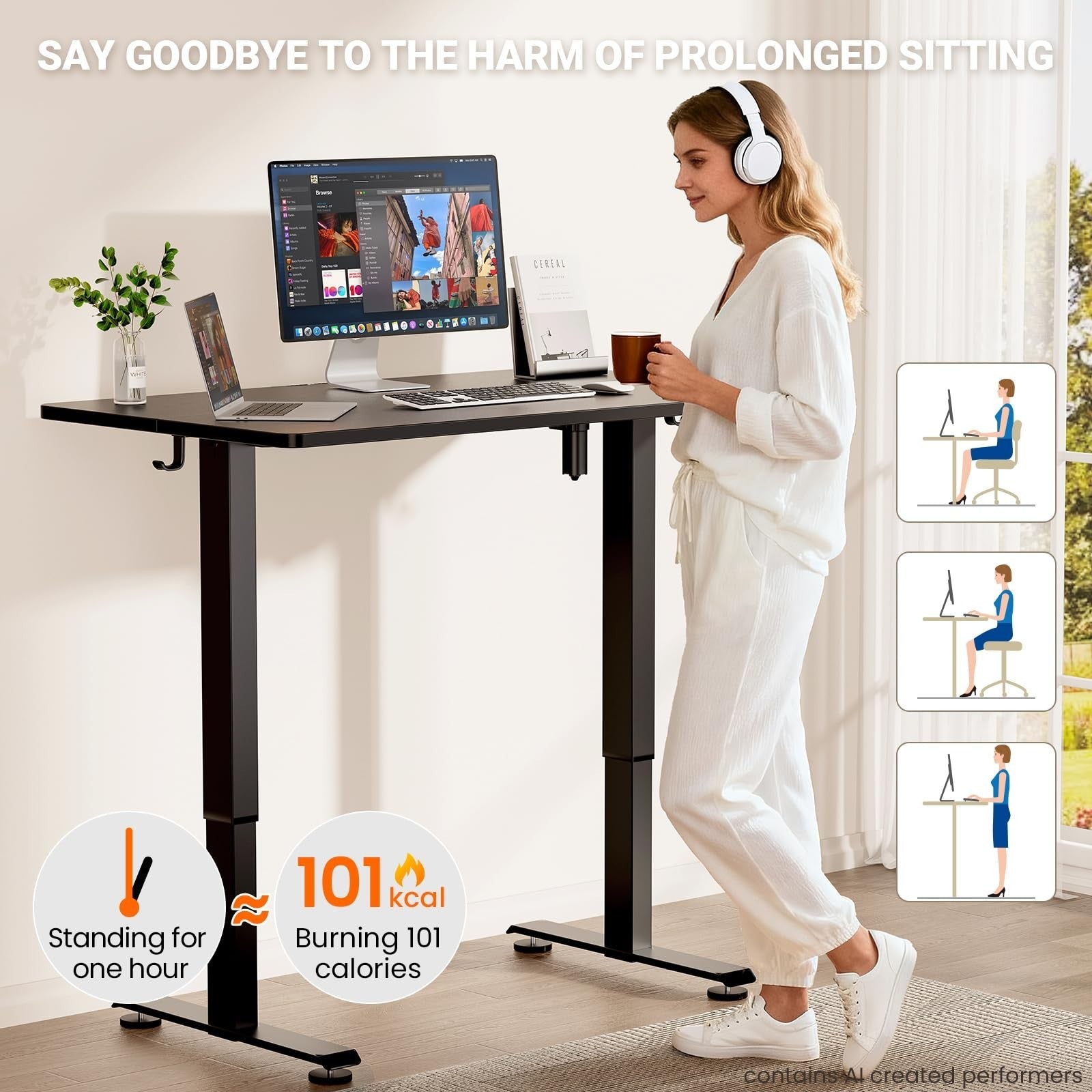 Adjustable Height Standing Desk 47.2" - Modern Wood Computer Table for Home Offi15