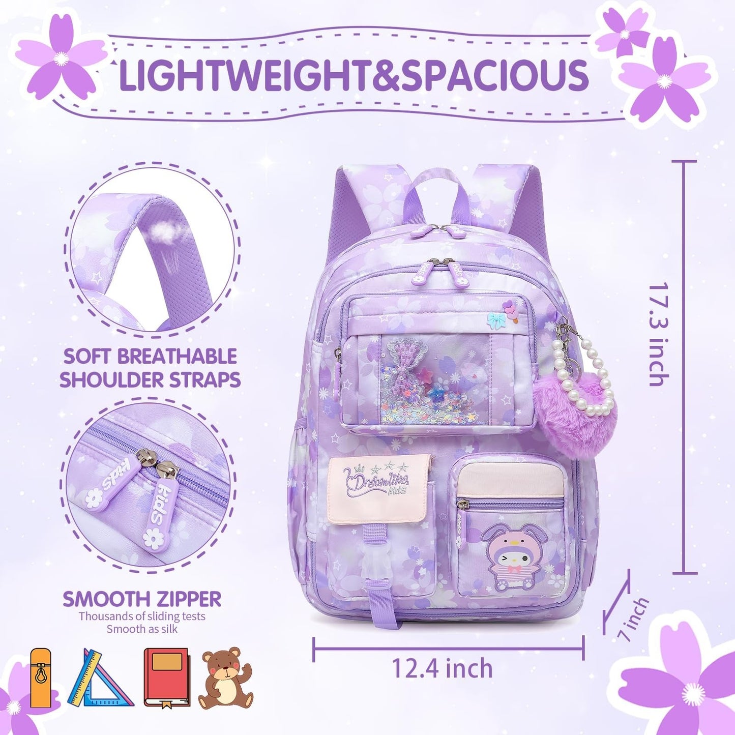 Stylish Girls School Backpack 17"   Kids Book Bag with Multiple Pockets, Splash 2
