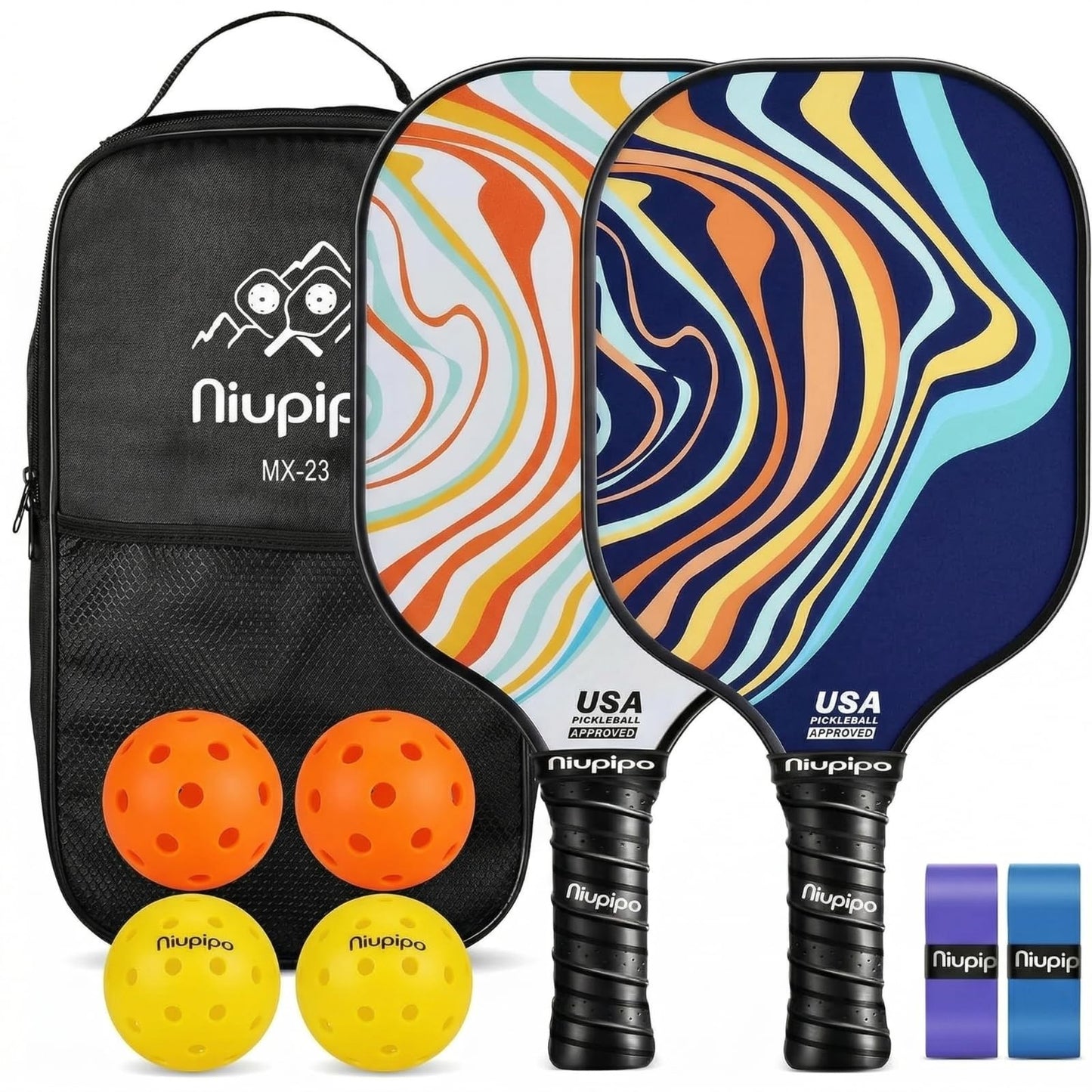 Pickleball Paddle Set of 2 or 4 - USAPA Approved, Fiberglass, Lightweight, with1