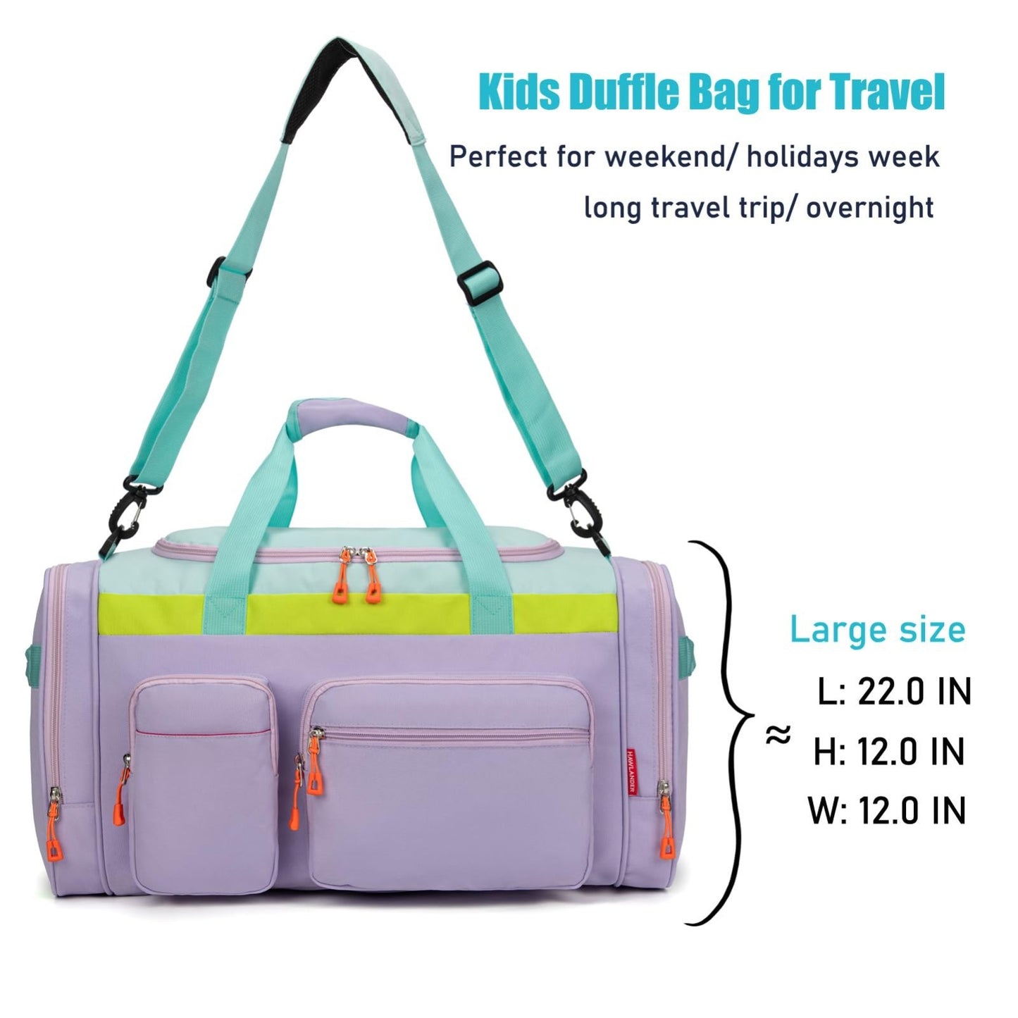 Spacious Kids Duffle Bag for Travel & Weekend Getaways, 22"x12"x12", Durable Pol4