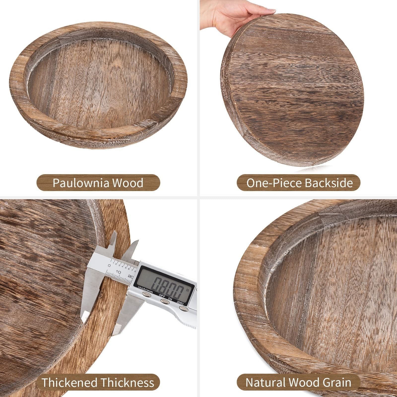 Rustic Wooden Coffee Table Tray - Round Decorative Serving Plate & Candle Holder4