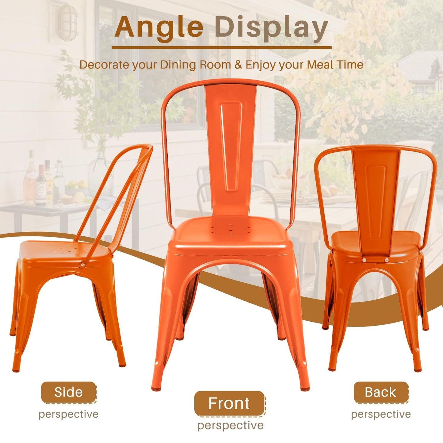 Stackable Metal Dining Chairs Set of 4   Chic Bistro Cafe Side Chairs, Indoor/Ou7