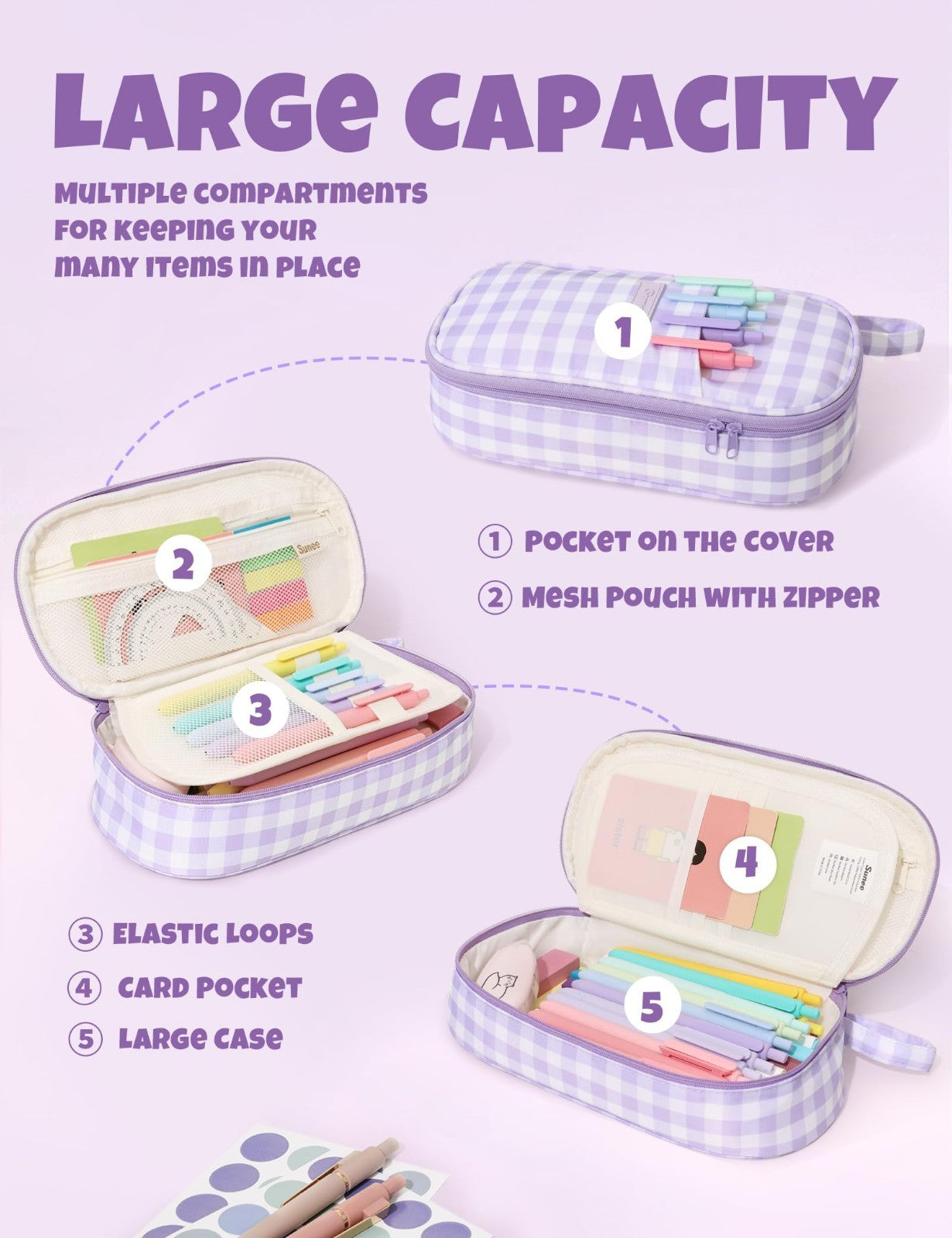 Cute Large Pencil Case, Aesthetic Zipper Pouch, Kawaii Stationery Organizer, Sch4