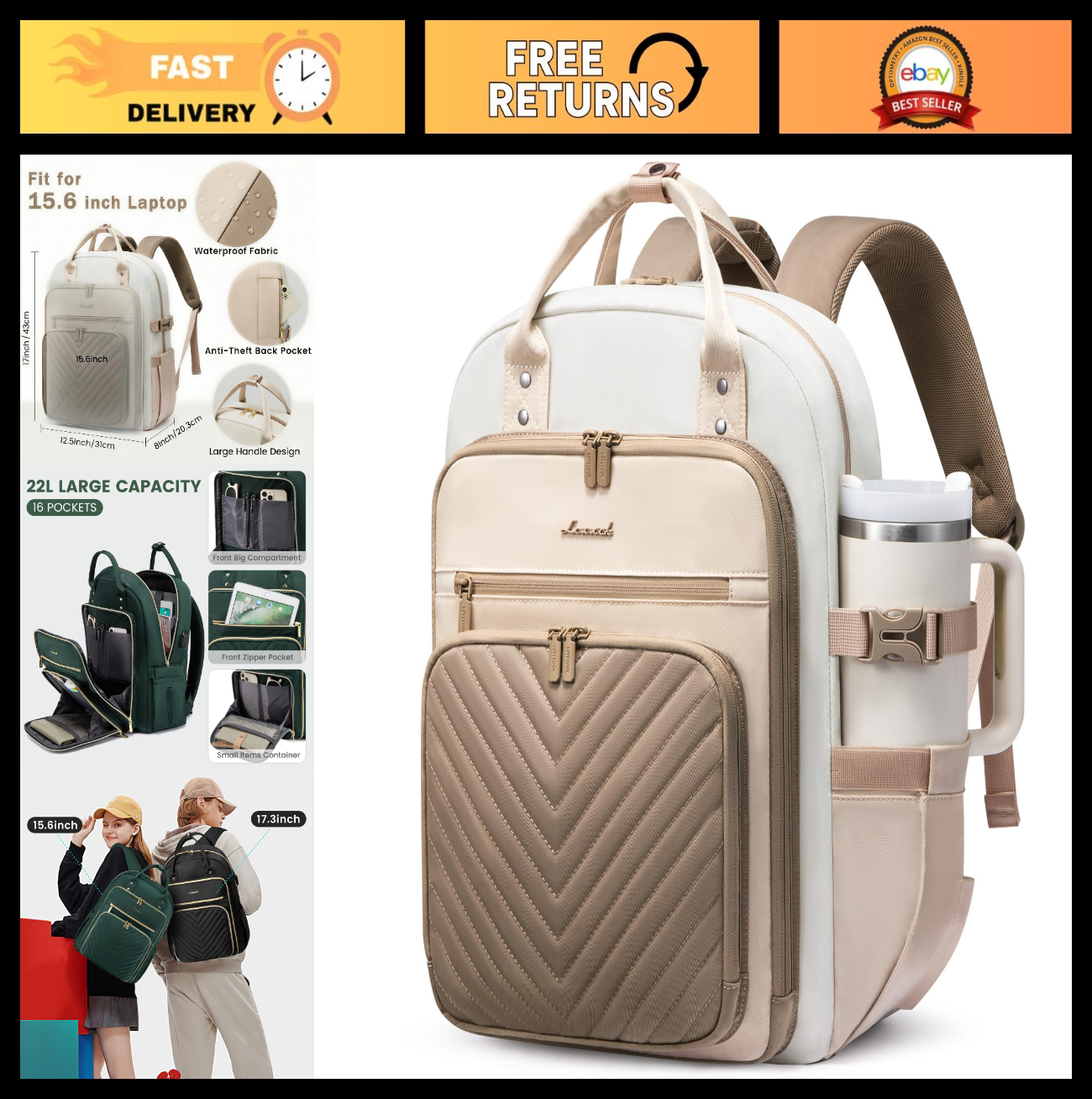 Stylish Water Resistant Laptop Backpack for Women   Travel, Work, Business, Nurs0