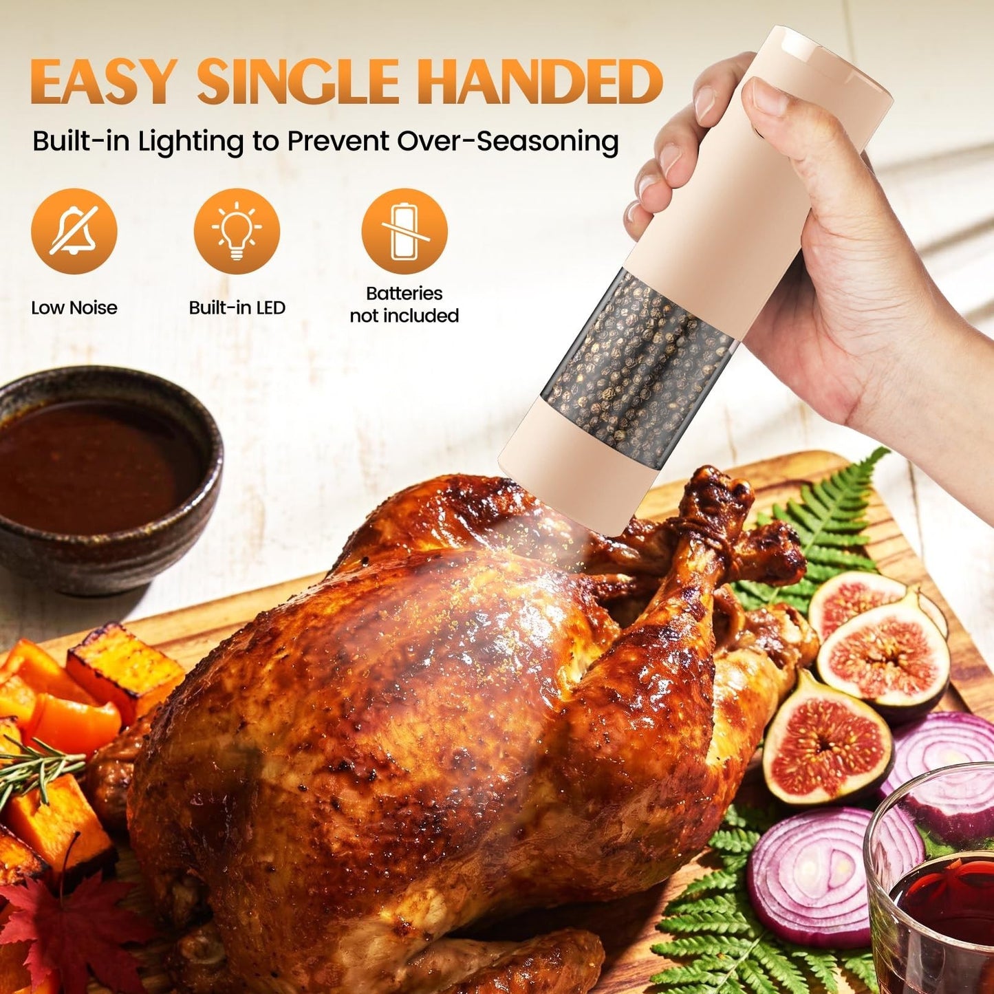 Automatic Electric Salt and Pepper Grinder Set   Adjustable Coarseness, LED, Lar3