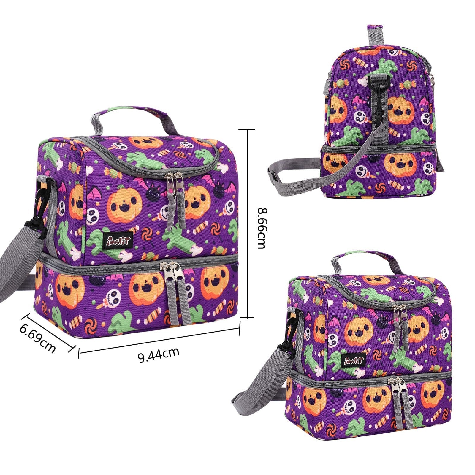 Wheeled Kids Backpack 18" Rolling Bag with Lunch Bag, Double Handle, Pumpkin Pur6