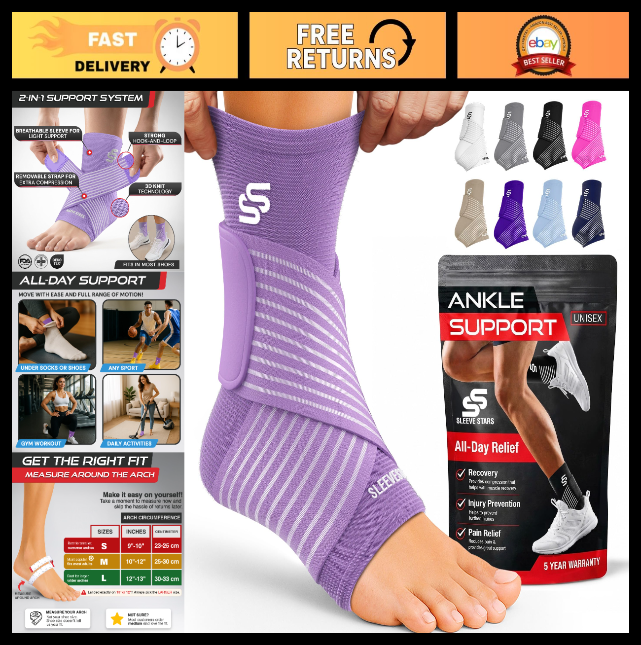 Adjustable Ankle Brace for Sprains & Plantar Fasciitis Relief, Compression Sleev0