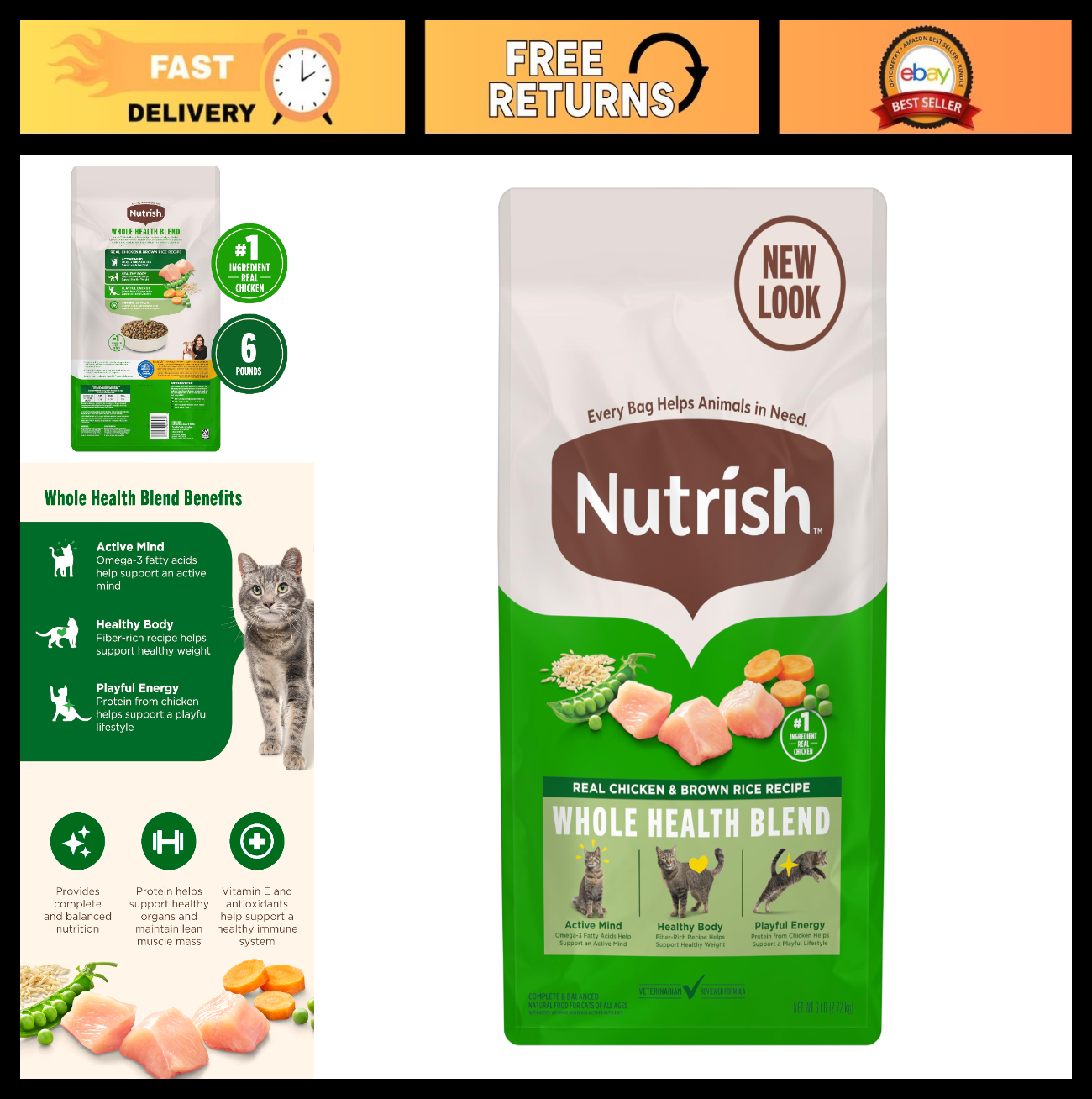 Premium Dry Cat Food, Chicken & Brown Rice Recipe, 6 lb. Healthy Nutrition0