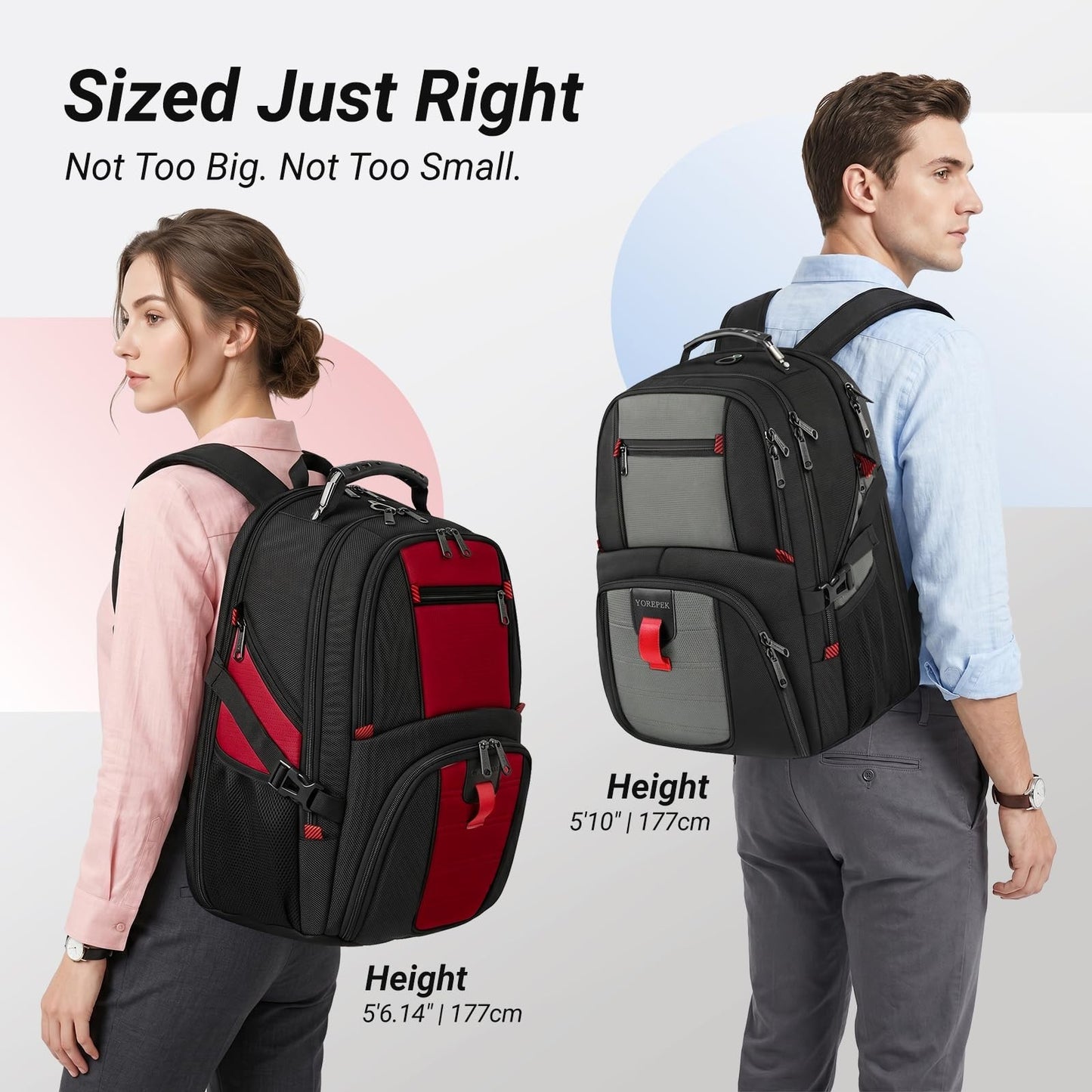 Large Laptop Backpack for Men, Heavy Duty Travel Bag, Waterproof, Multi Compartm8