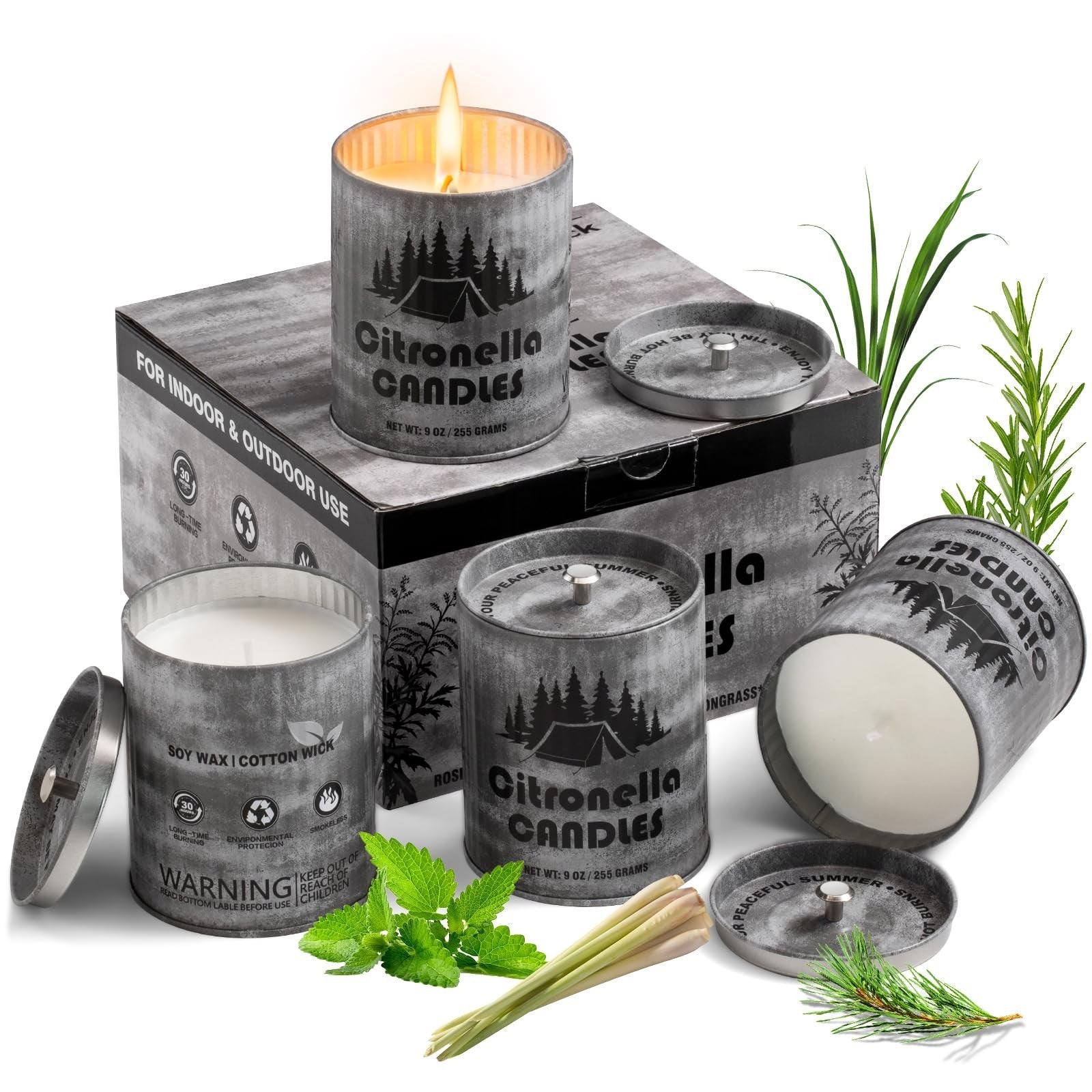 Set of 4 Citronella Candles, 9oz Each, Long-Lasting 40+ Hours, Smokeless Soy Wax2