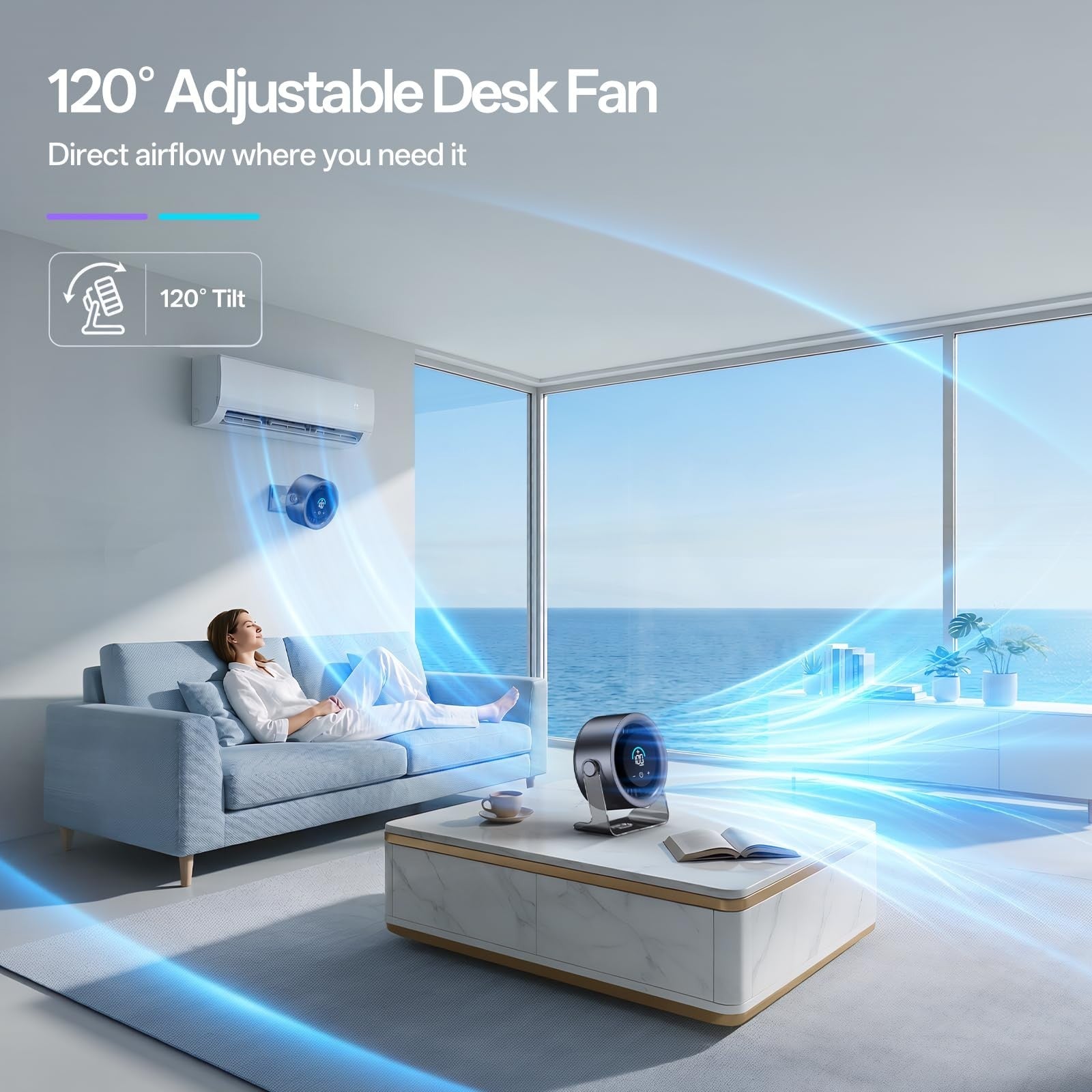 Quiet USB Desk Fan with 100 Speeds & Digital Display   Portable Rechargeable, 128