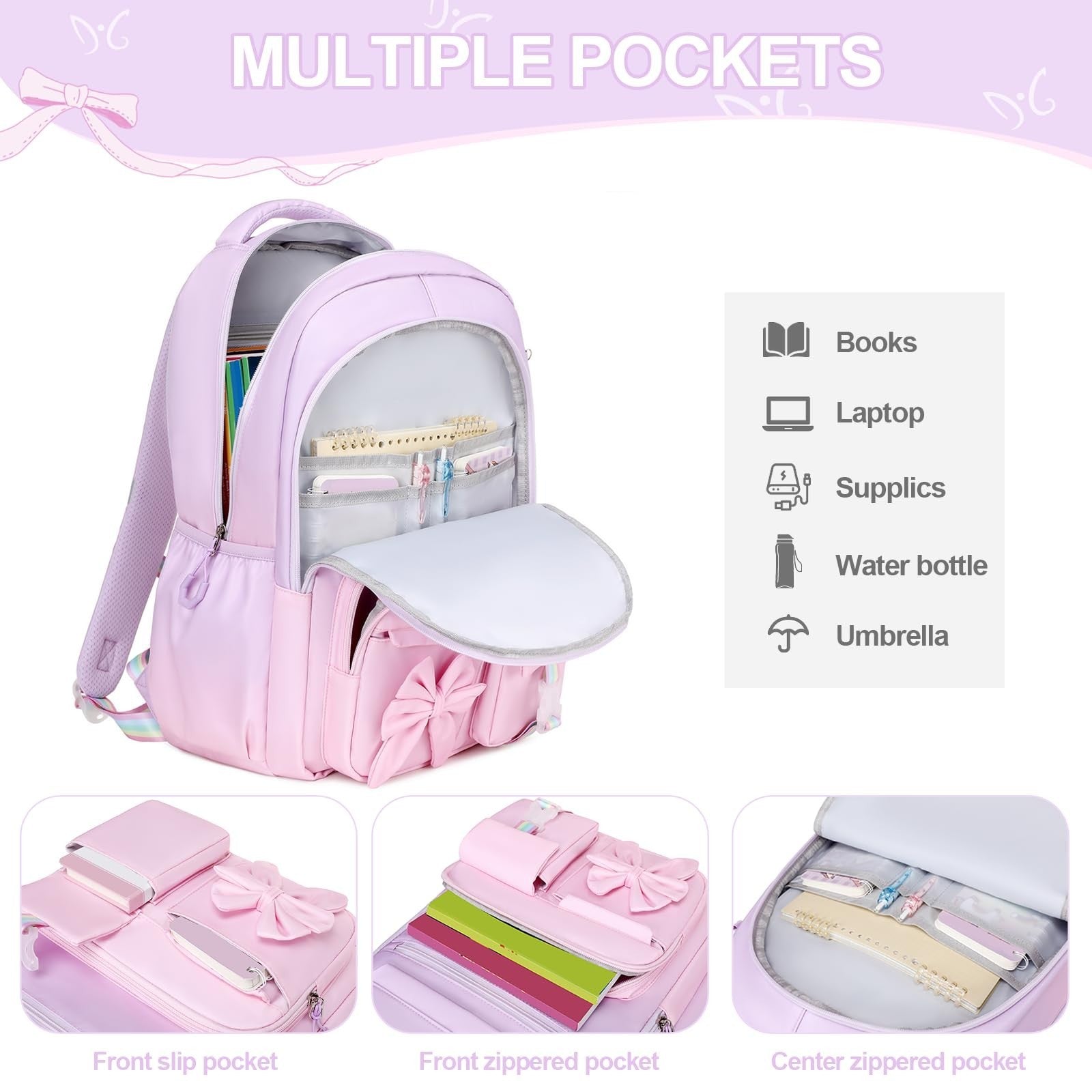 Cute Girls Backpack Set with Lunch Bag & Pencil Case   Stylish School Bag for Ki3