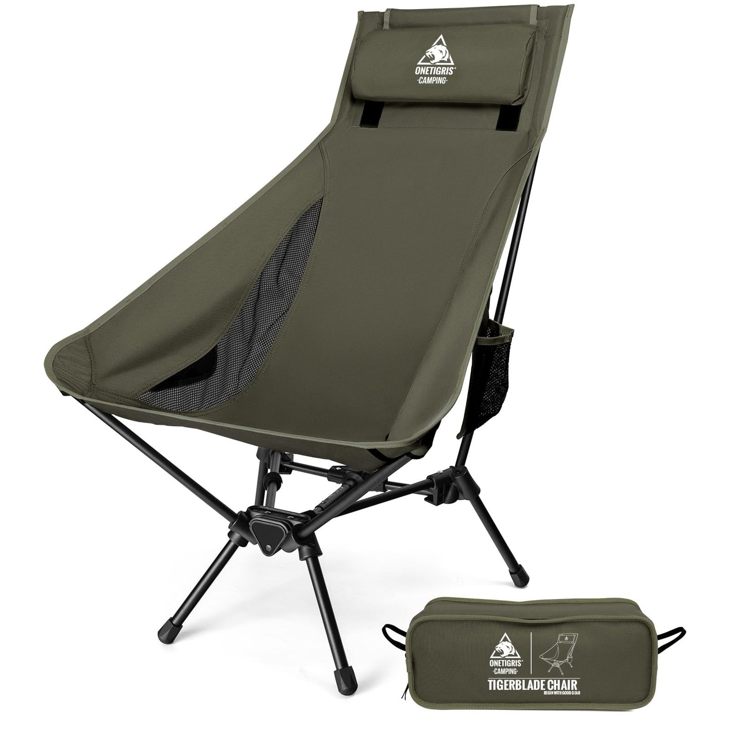 High Back Folding Camping Chair with Pillow - Comfortable Widened Seat, Portable1