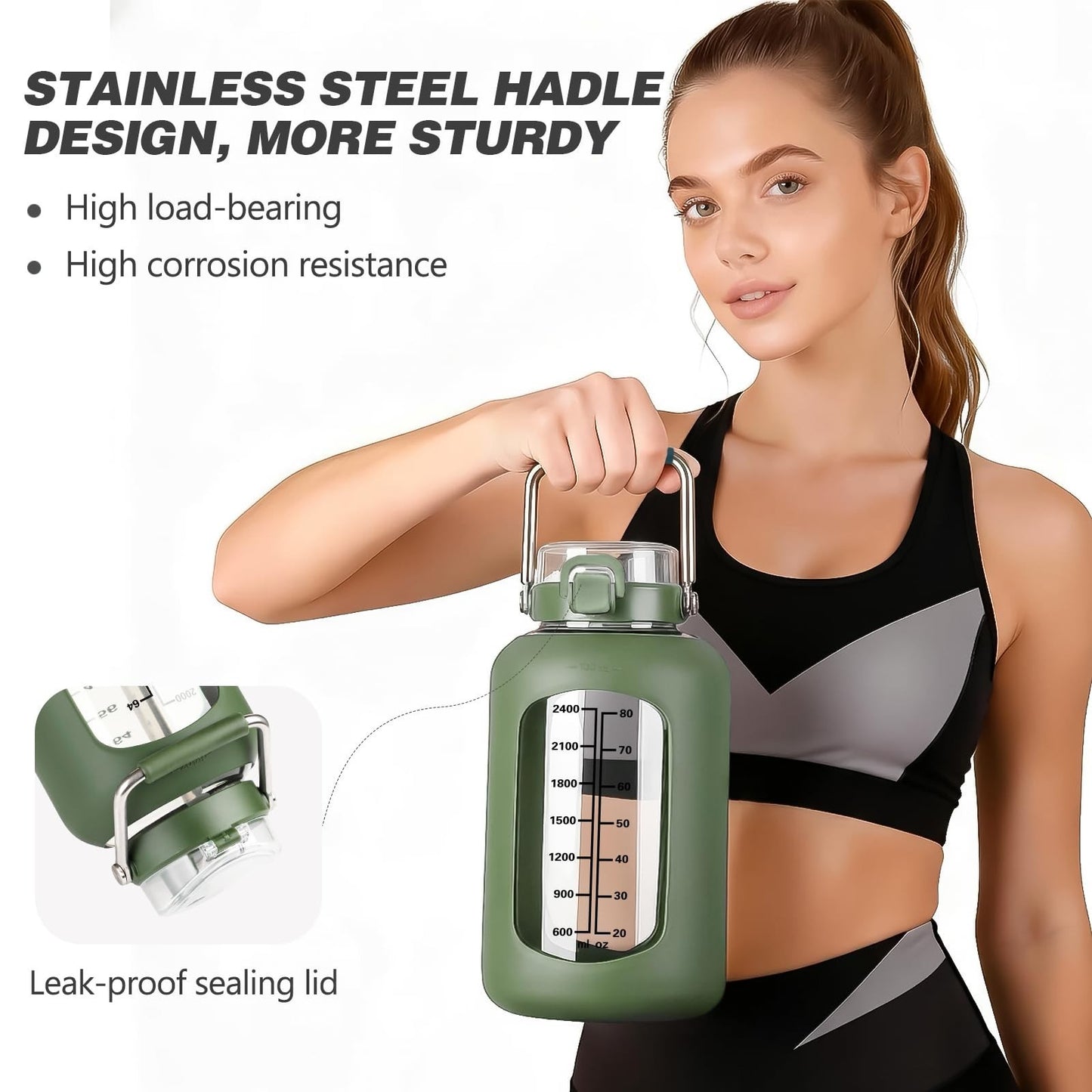 100oz BPA-Free Glass Water Bottle with Time Marker & Silicone Sleeve - Large 3L5