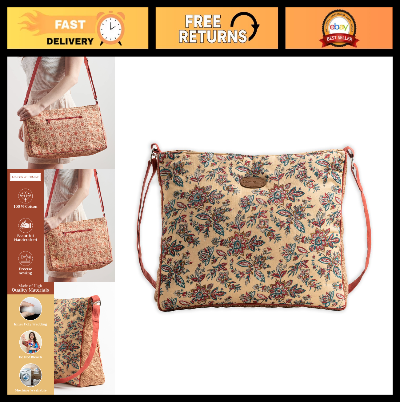 Stylish Cotton Shoulder Bag for Women   Versatile Handbag, Everyday Use, Fashion0