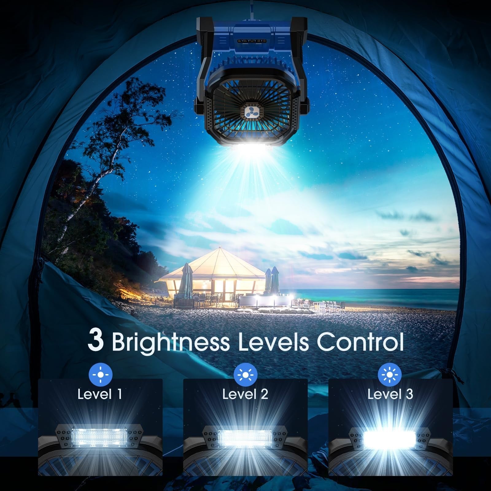 Rechargeable Portable Fan with LED Lantern   20000mAh Battery, Cordless for Trav3