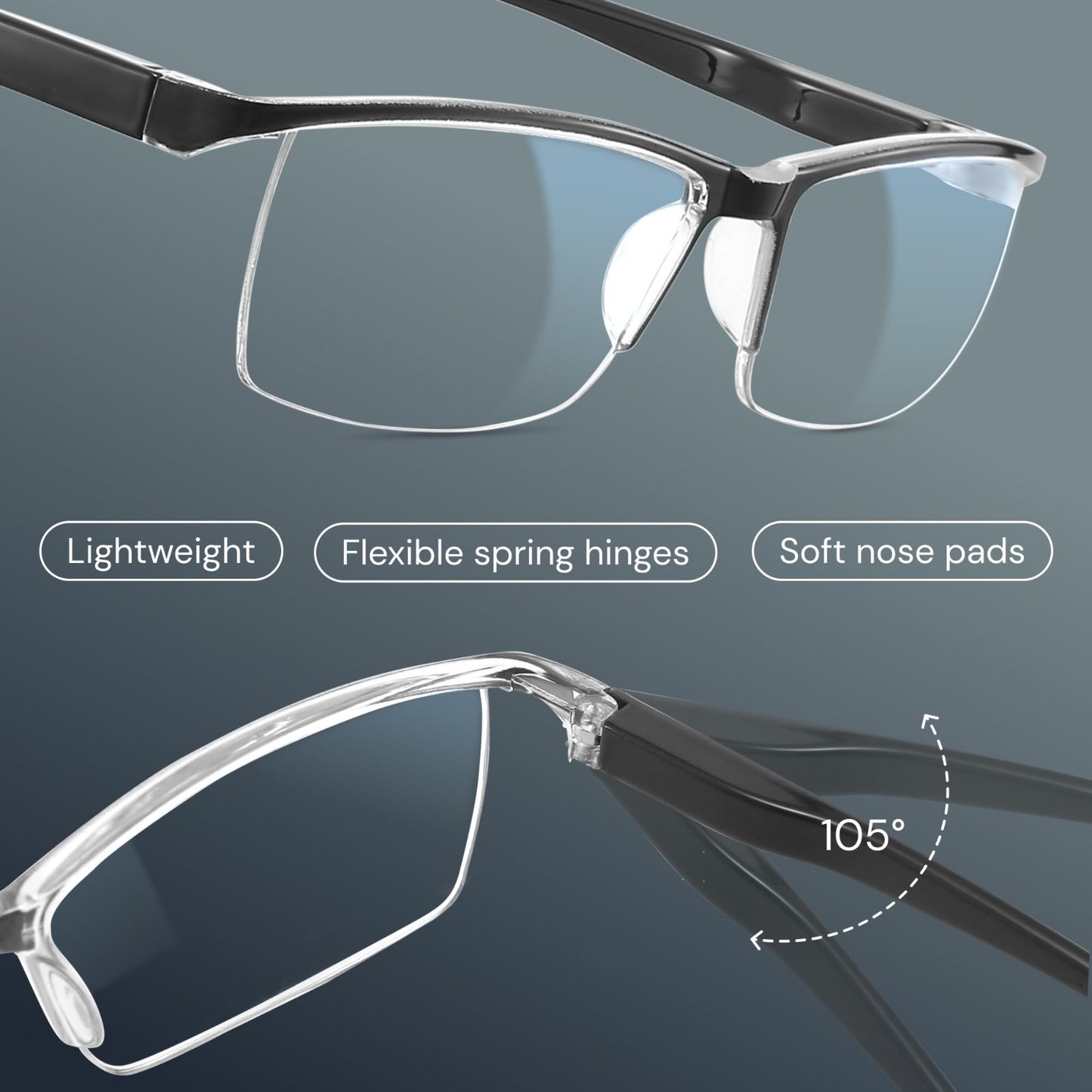 Durable Blue Light Filtering Reading Glasses for Men - Comfortable TR90 Frames4