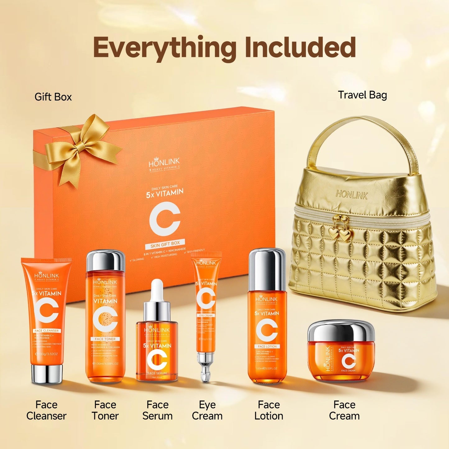 Vitamin C Skincare Gift Set Bundle with Gold Cosmetic Bag   Perfect for Her3