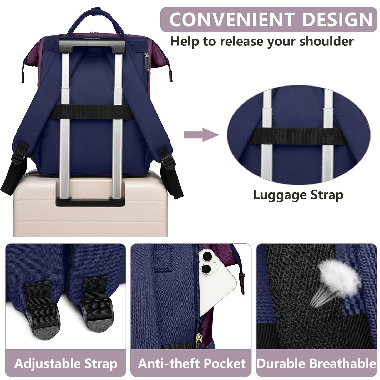Stylish Laptop Backpack for Women   15.6" Large Capacity Travel Bag, College Boo4