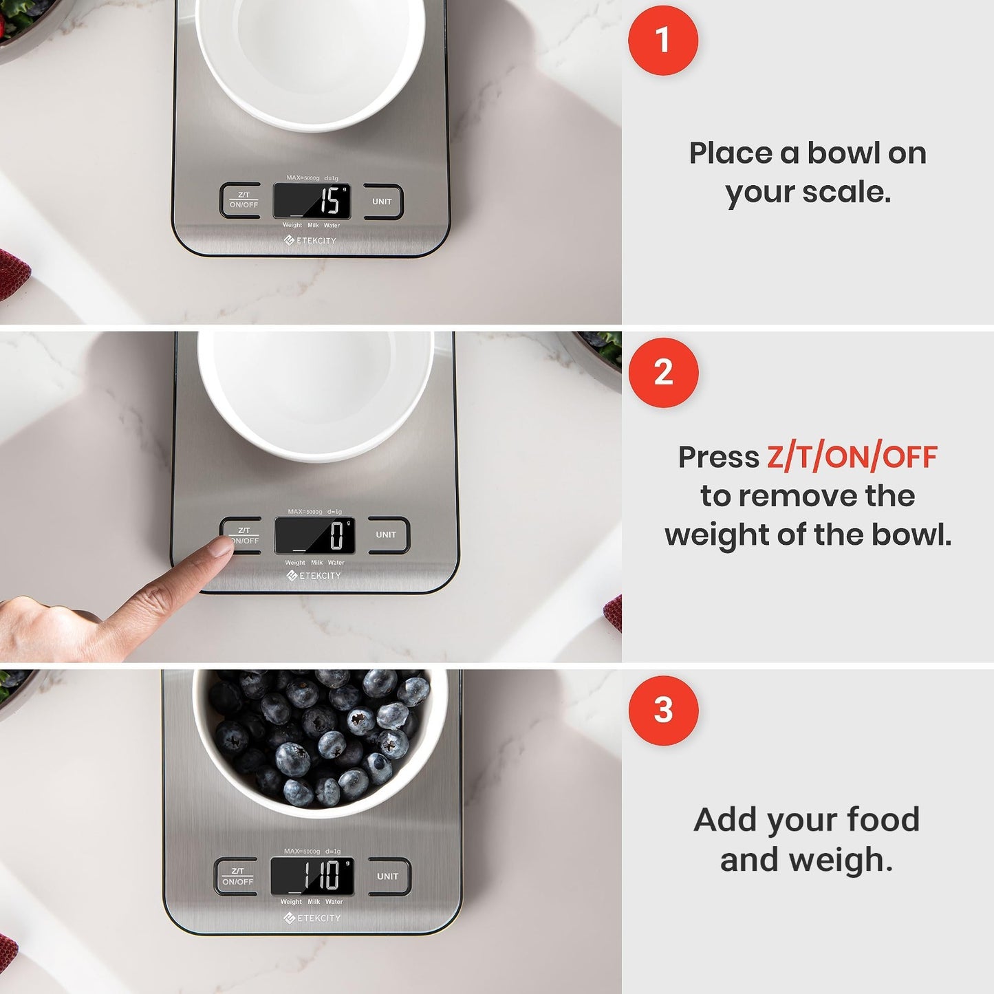 Digital Kitchen Scale   11lb Capacity, Grams/Ounces, Tare Function, Stainless St5