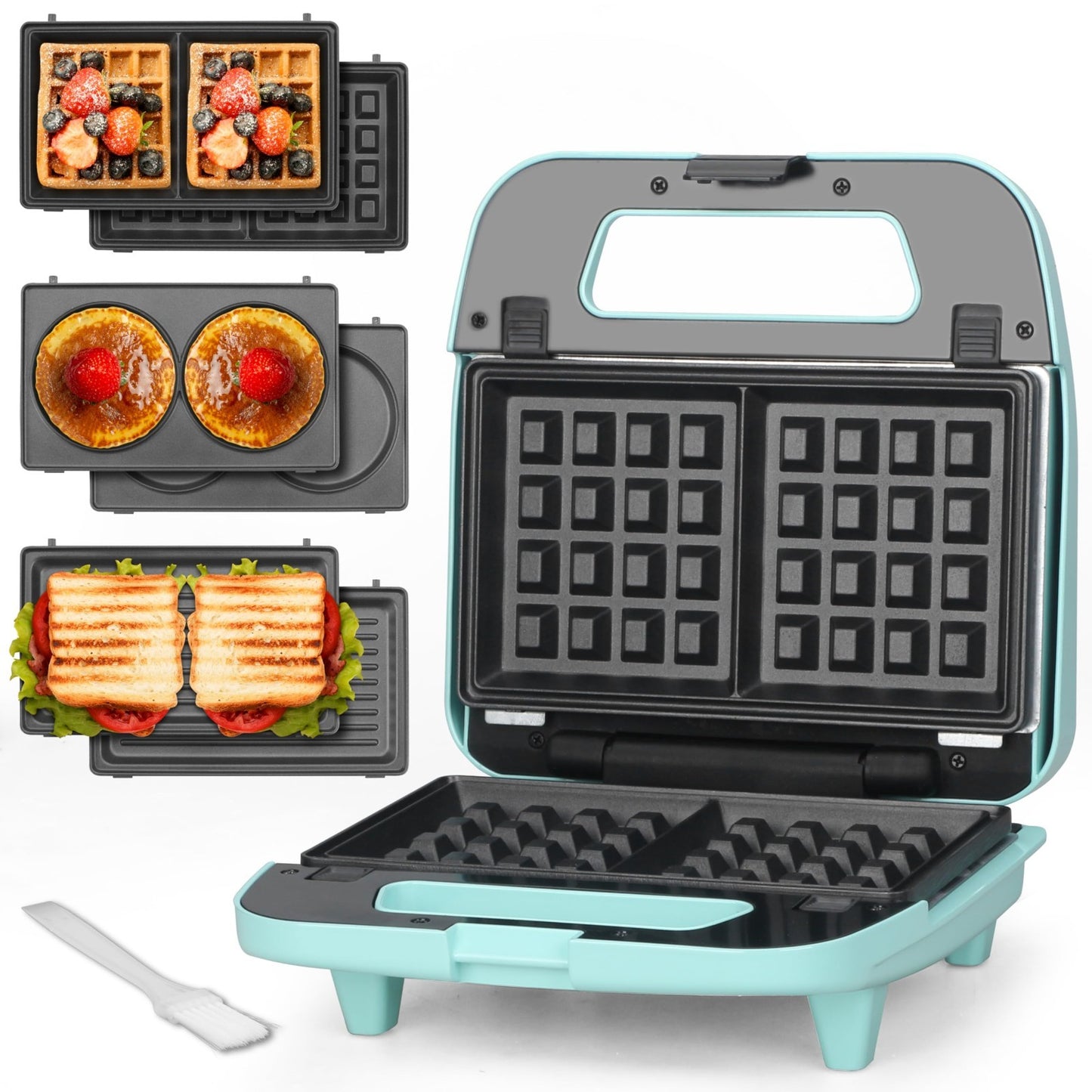 Mini Waffle Maker 3-in-1 with Removable Plates, Pancake & Sandwich Press, Indoor1