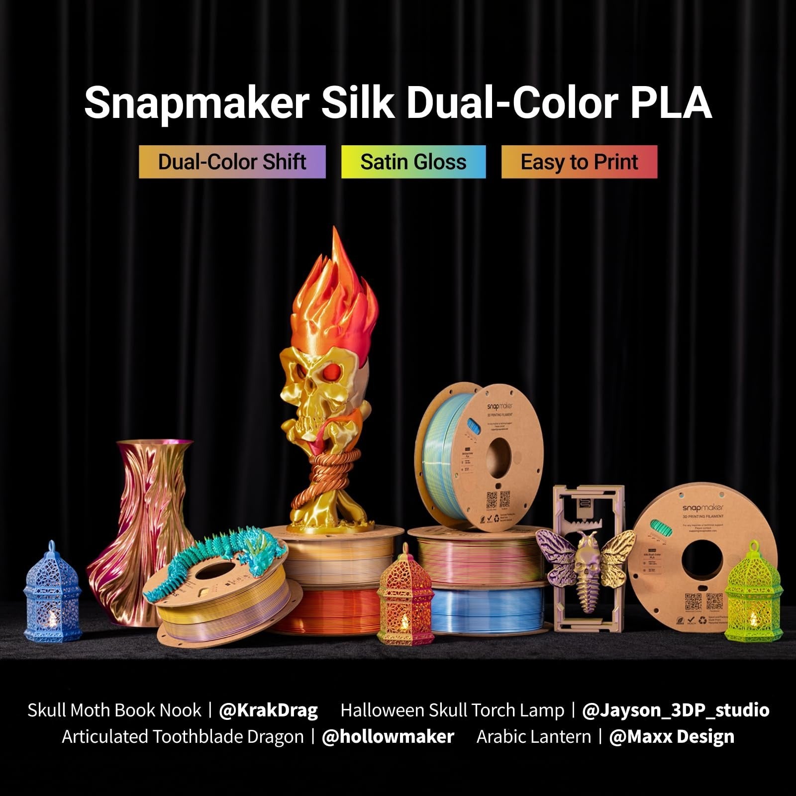 High-Quality Silk PLA Filament 1.75mm for 3D Printing - 1kg (2.2lbs) - Vibrant C1