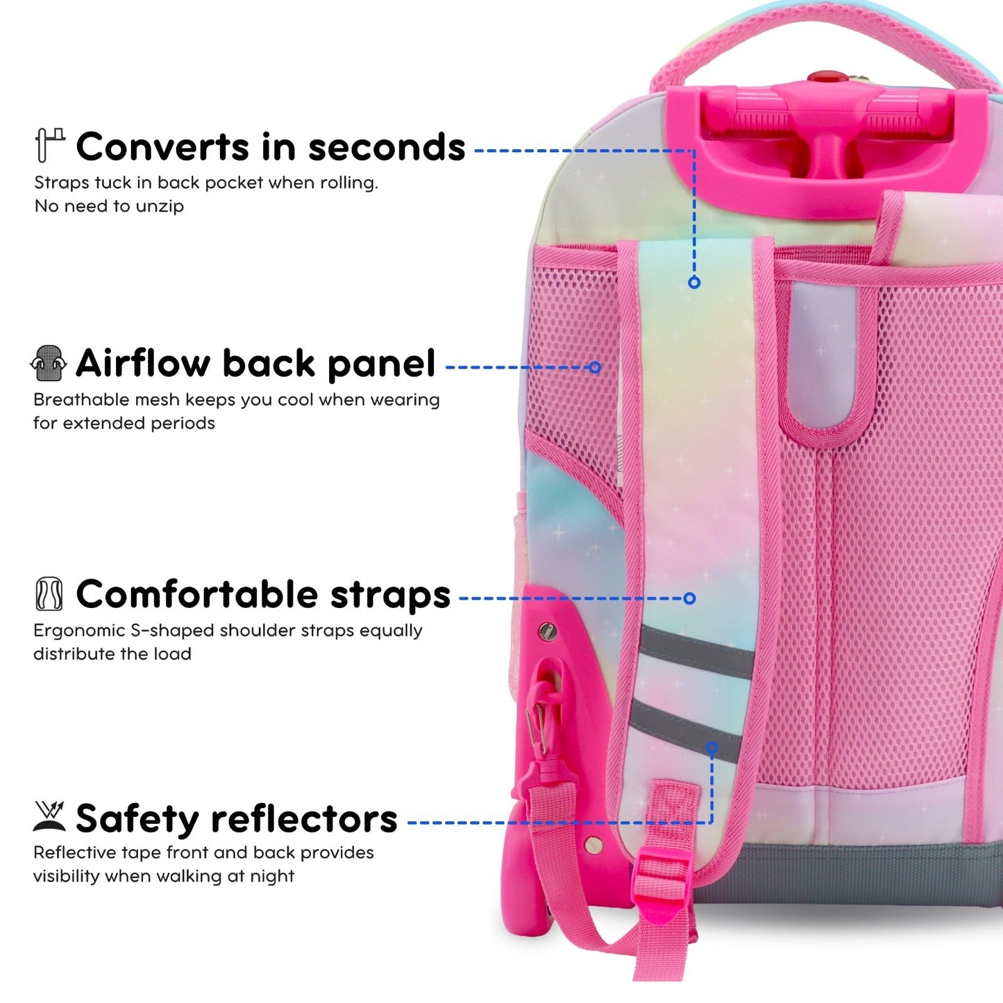 Kids Rolling Backpack with Wheels, 18" School Bookbag for Girls & Boys, Aurora D5