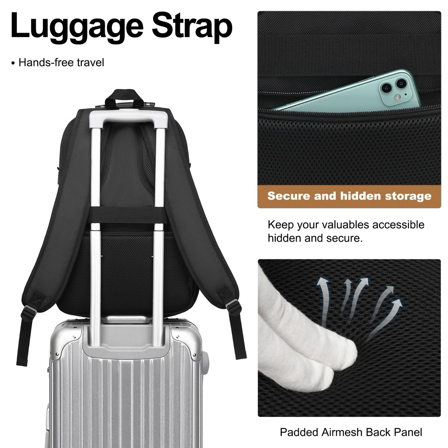 17.3" Waterproof Laptop Backpack with USB Port, Anti Theft Travel Bag for Work &3