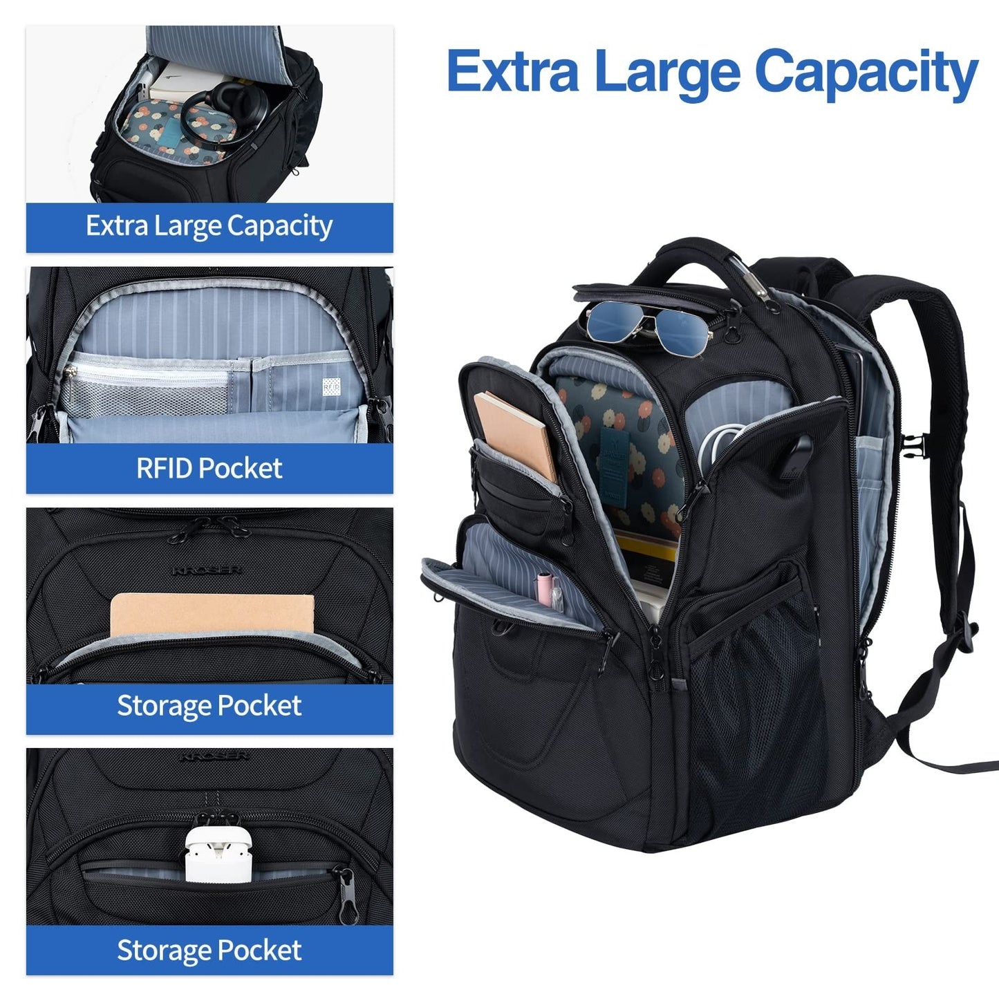 Water Repellent 18.4" Gaming Laptop Backpack, TSA Friendly College Daypack with3