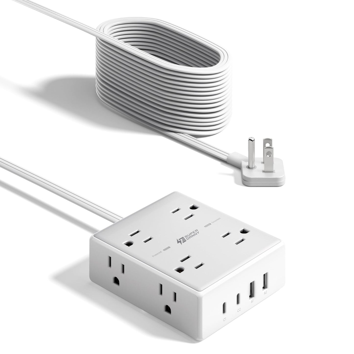 20Ft Flat Plug Surge Protector Power Strip Extension Cord   2 Pack, Heavy Duty8