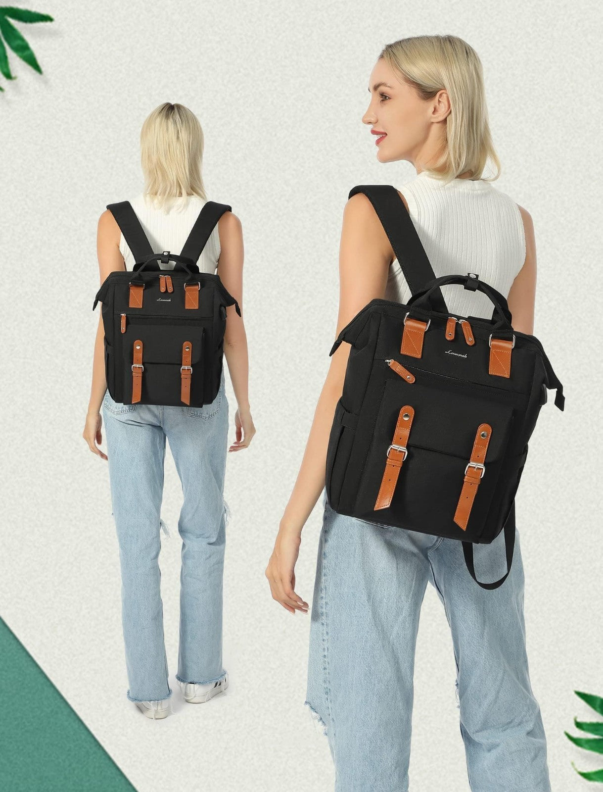 Stylish 15.6" Laptop Backpack for Women, Water Resistant Travel Bag, College Boo2