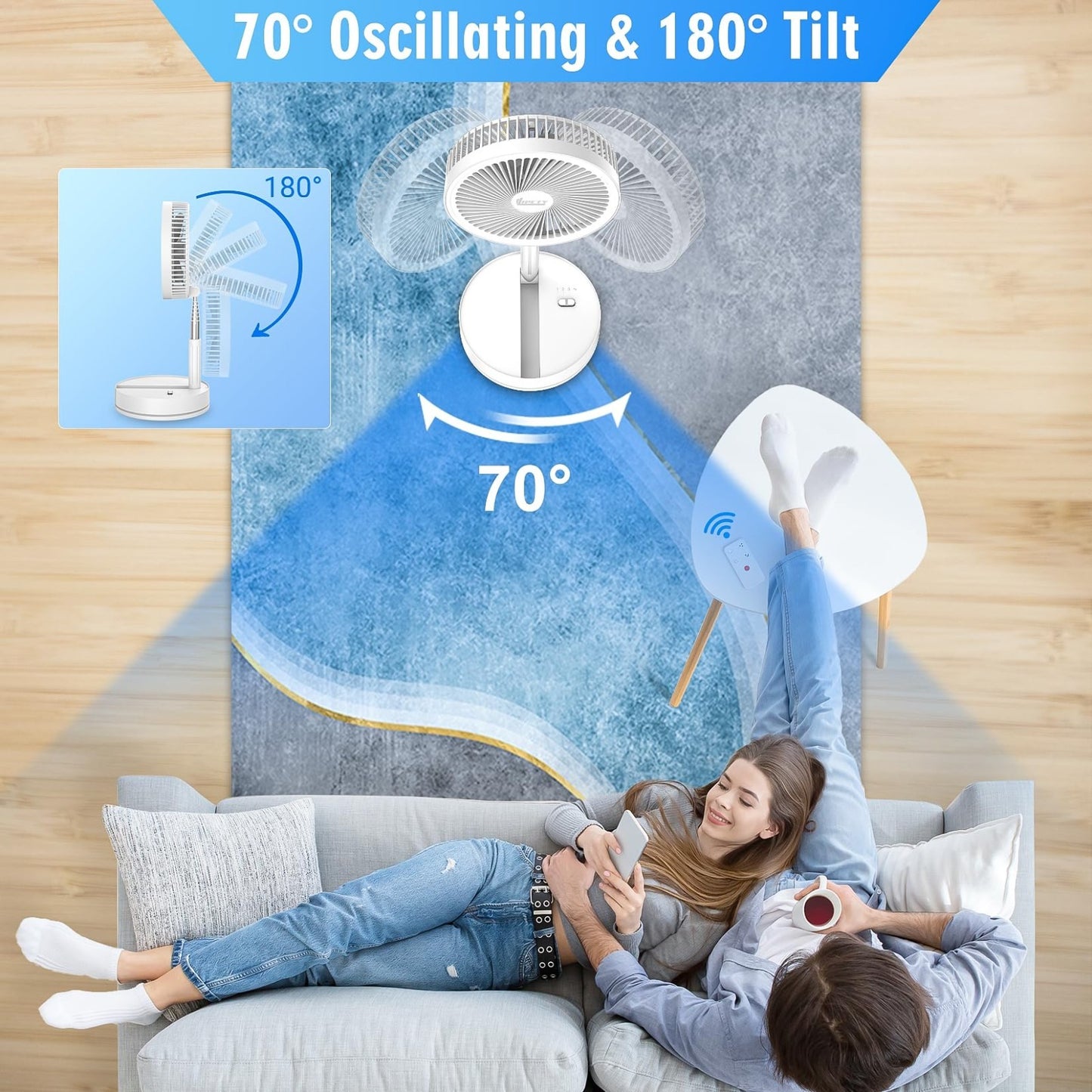 Portable Rechargeable 8.6" Oscillating Fan   USB C Battery Operated, Quiet, Fold2