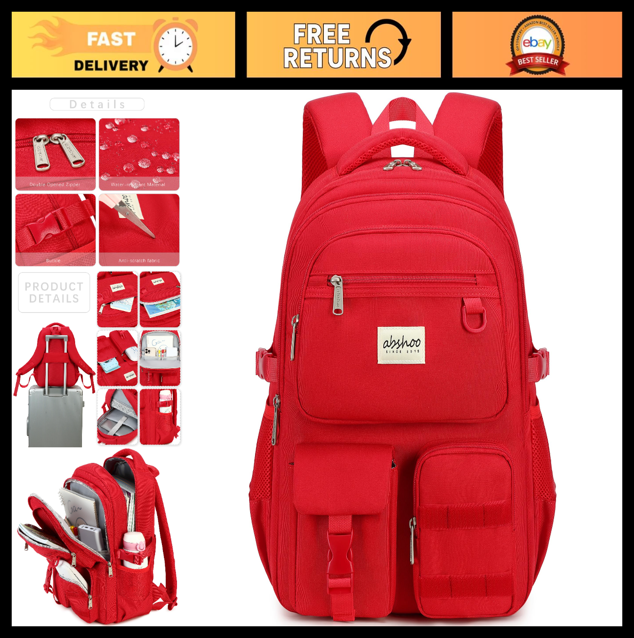 Large Heavy Duty Backpack for School, College, Travel   Multi Pocket Bookbag0