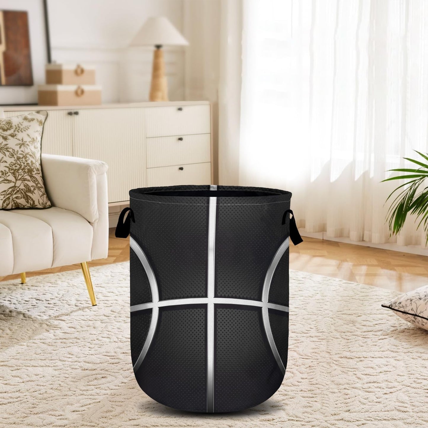 Collapsible Basketball Laundry Hamper - Oxford Cloth Storage Bin with Handle 15.2