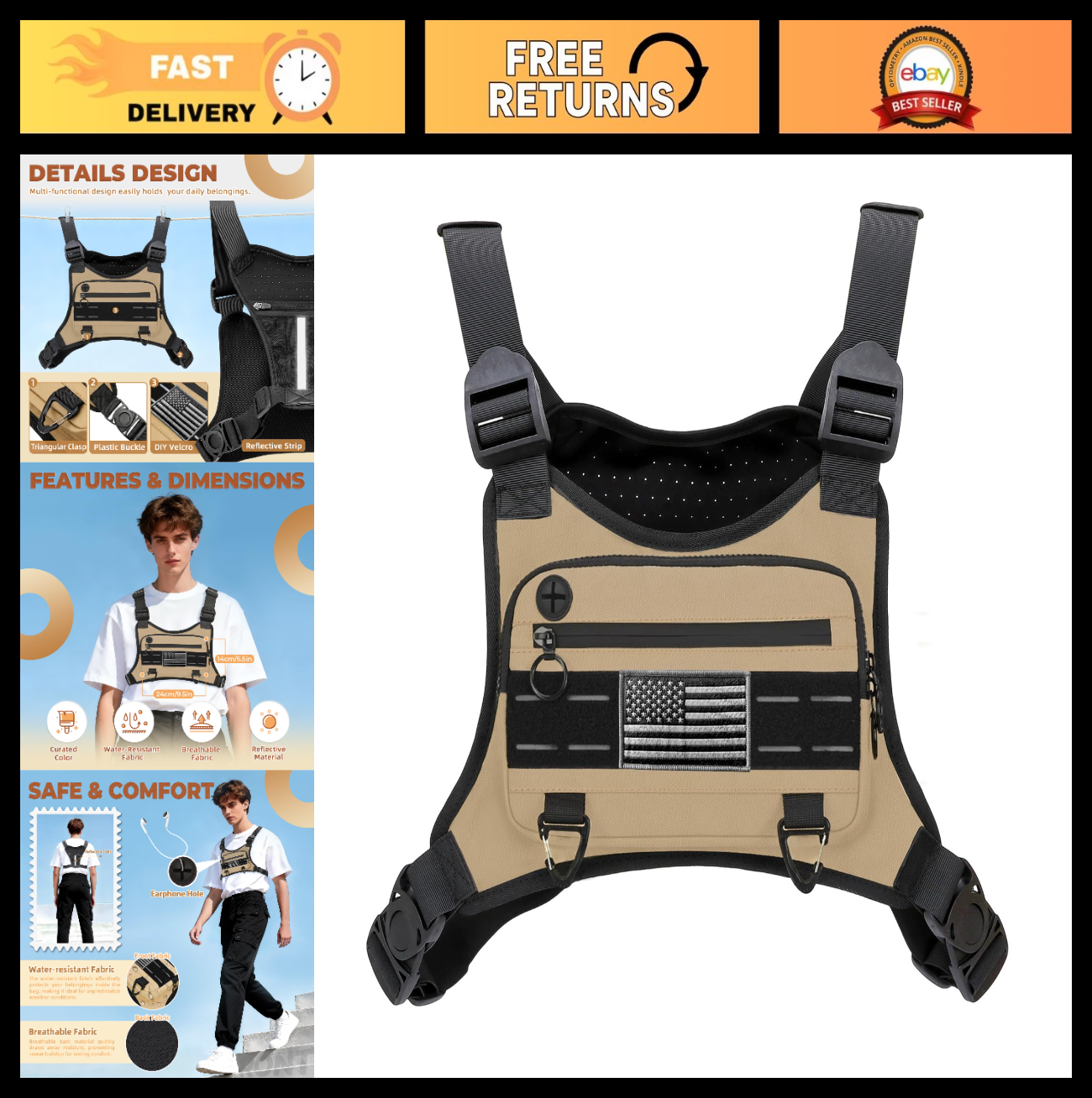 Optimized eBay Title:  "Lightweight Water-Resistant Chest Pack for Men & Women0