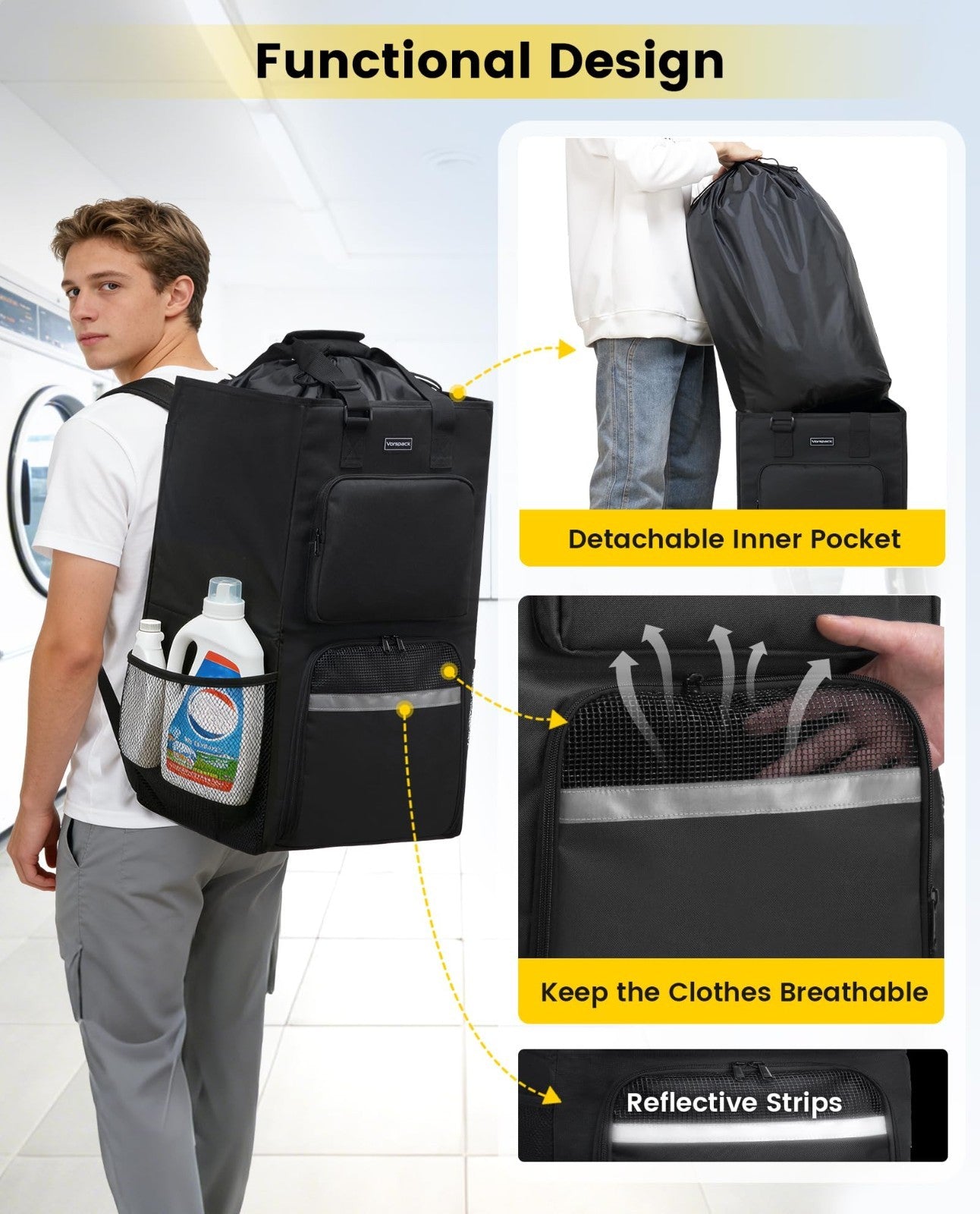 Extra Large 2-in-1 Laundry Bag Backpack with Shoulder Straps - Heavy Duty Portab3