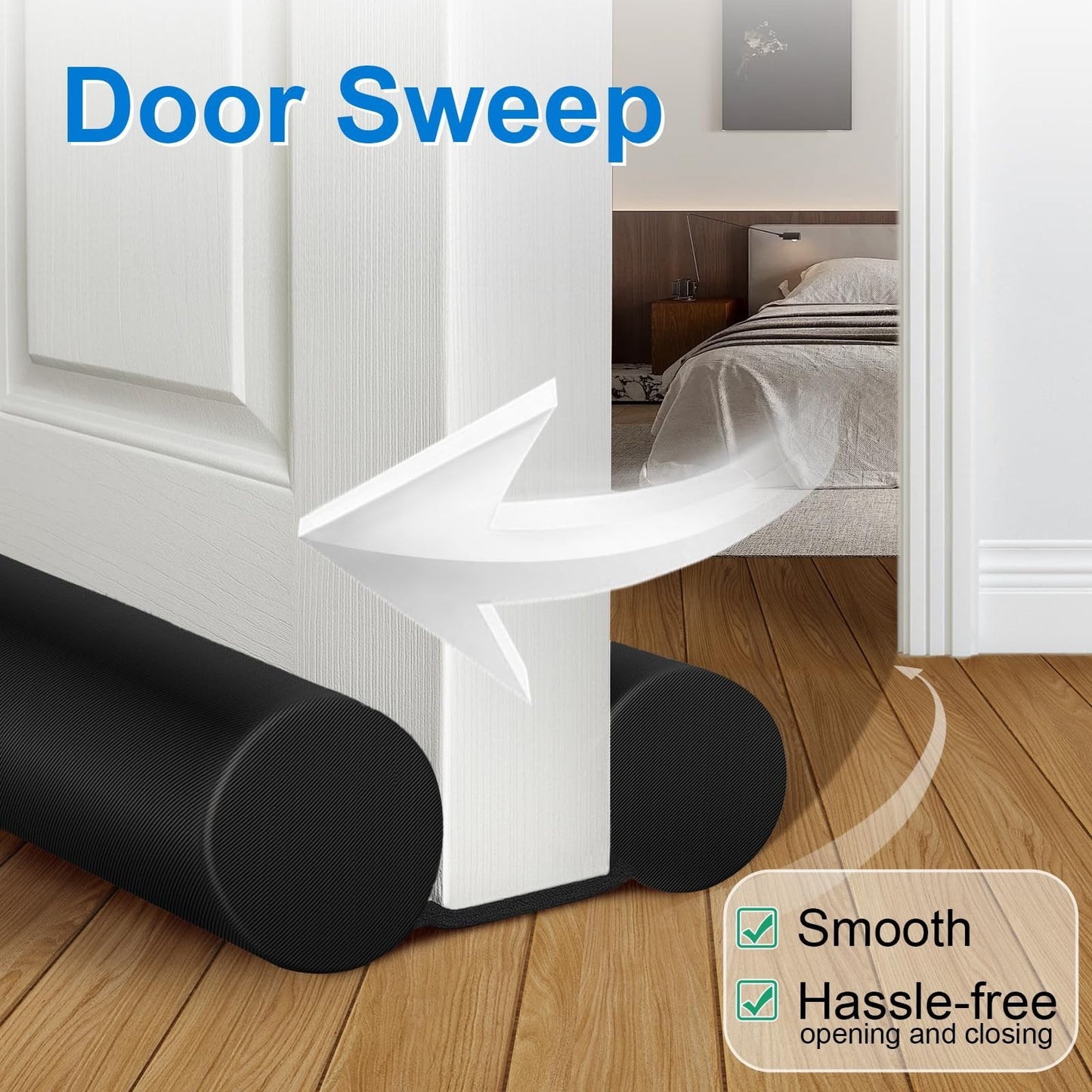 32" Door Draft Blocker   Weather Stripping, Cold Air & Noise Stopper, Black Seal4