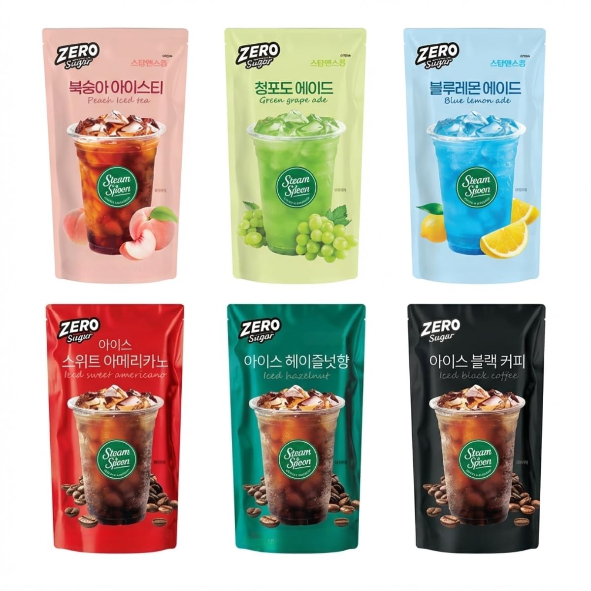 Korean Drink Pouches Variety Pack - 6 Flavors: Green Grape, Blue Lemonade & More1