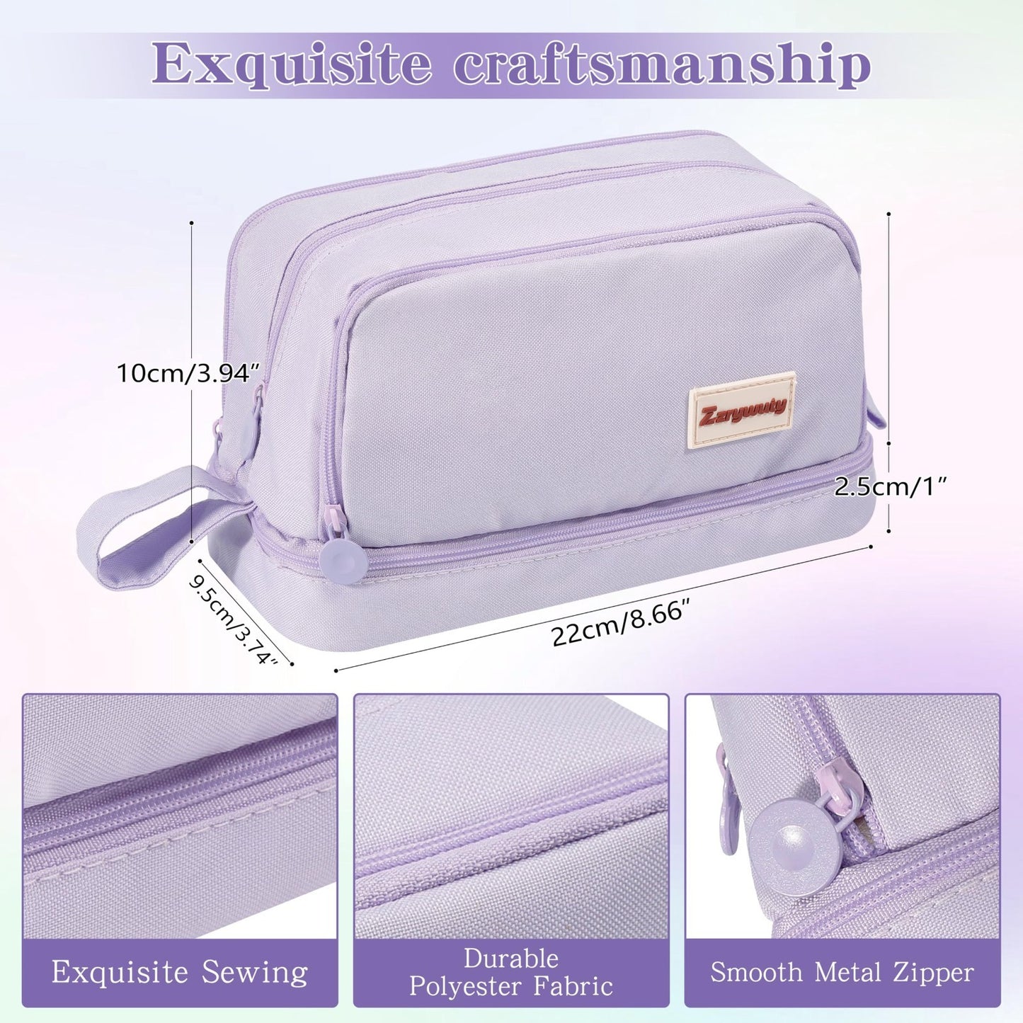 Large Purple Pencil Case   4 Compartments, High Capacity Zipper Pouch for School1