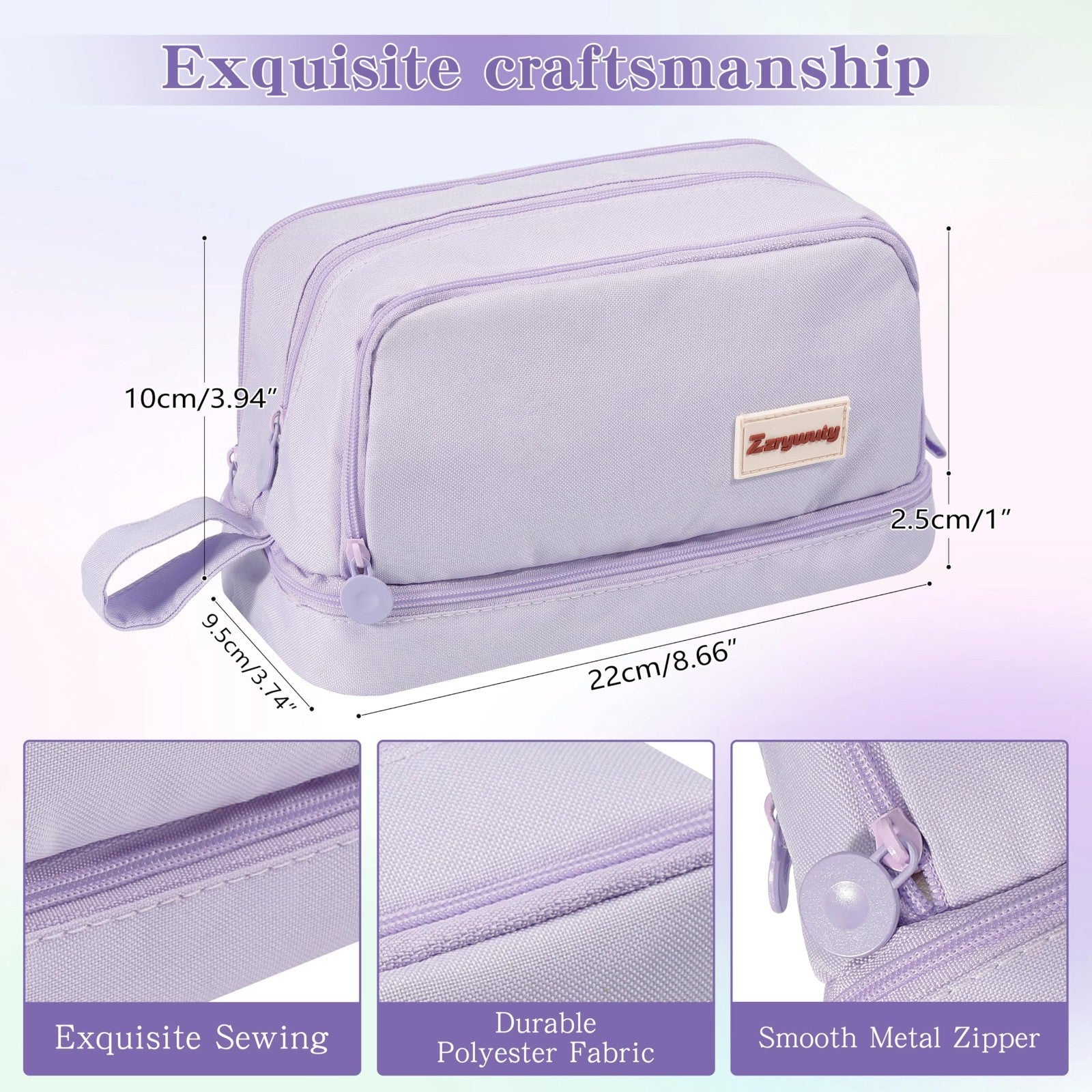 Large Purple Pencil Case   4 Compartments, High Capacity Zipper Pouch for School1