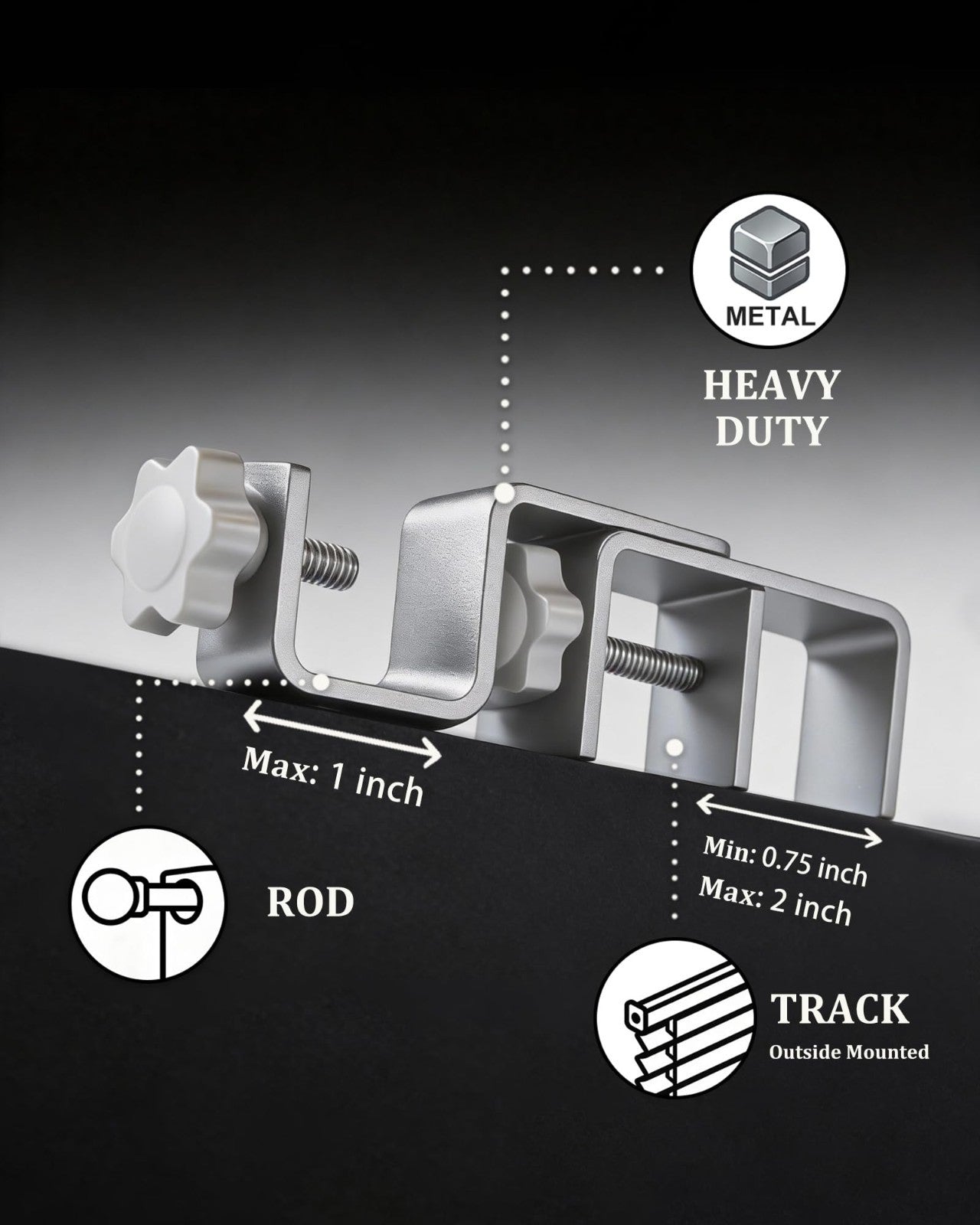 No Drill Curtain Rod Brackets for Outside-Mount Blinds, Tool-Free Holders, 3 Pac4